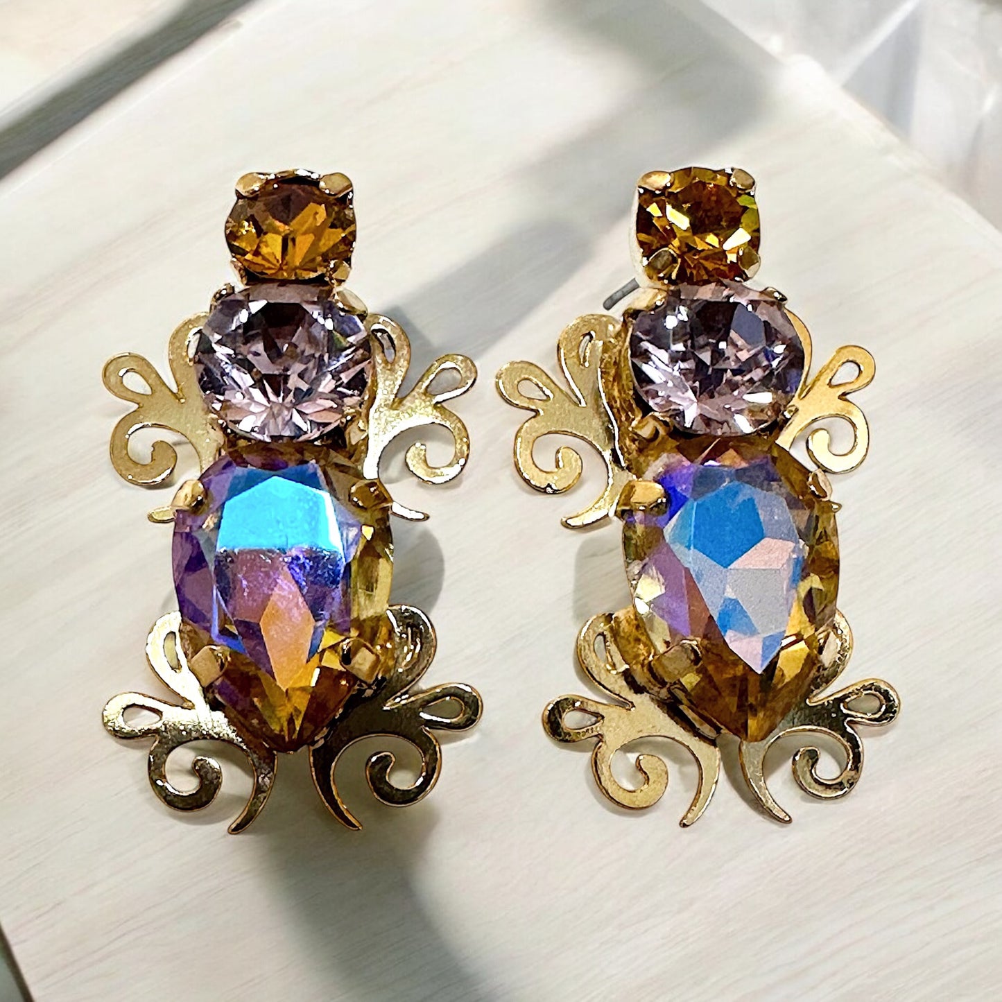 Crystal Vintage Stud Gold Earrings
