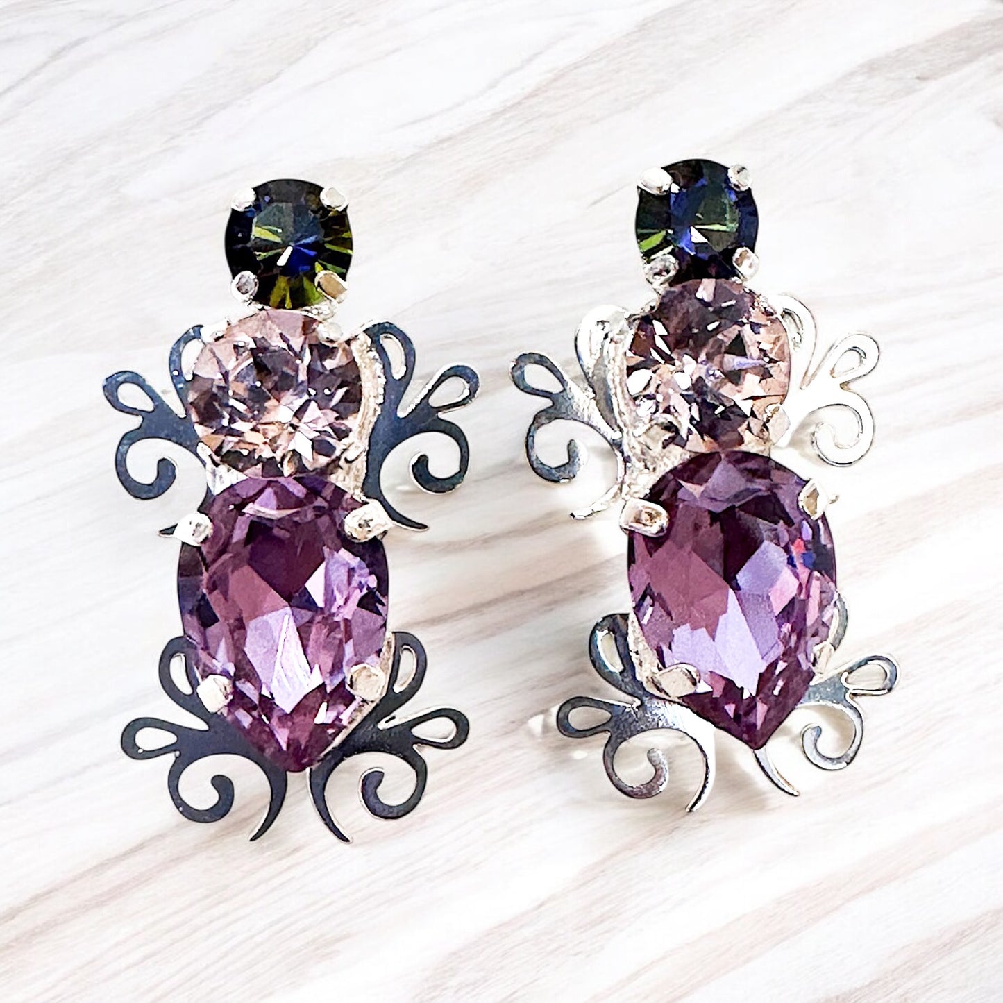Crystal Vintage Stud Silver Earrings