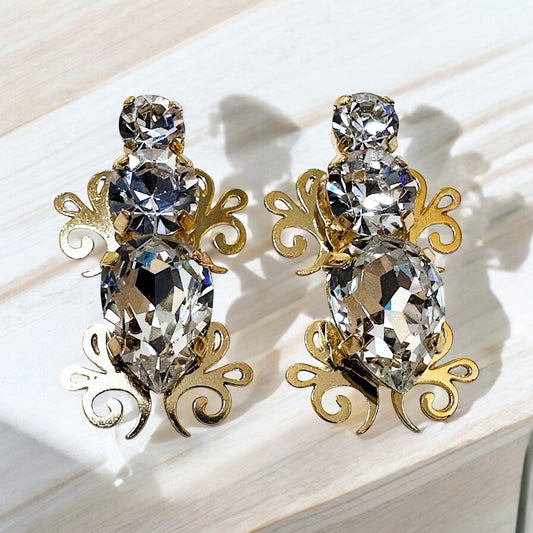Crystal Vintage Stud Gold Earrings