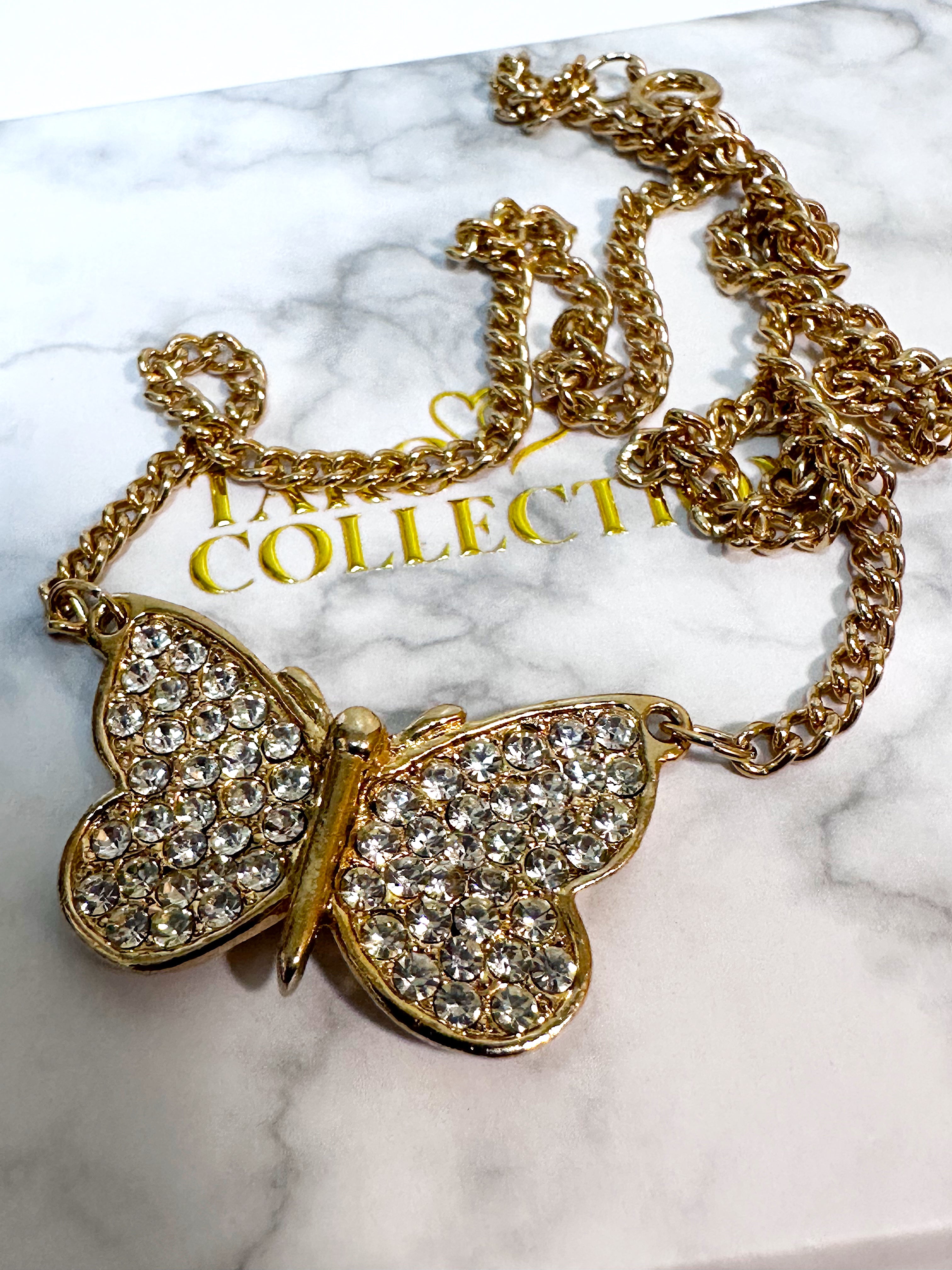 Butterfly Crystal Encrusted Gold Necklace
