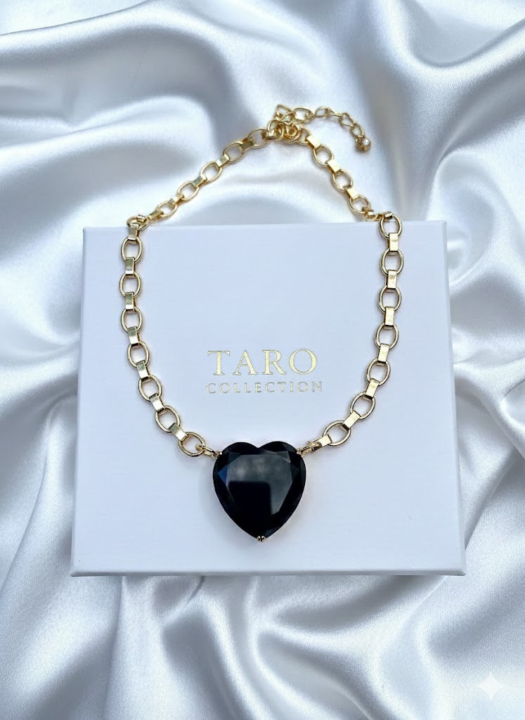 Black Heart Chunky Gold Chain Necklace