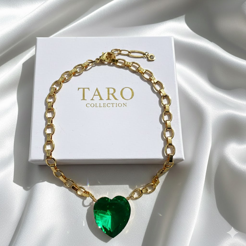 Green Heart Chunky Gold Chain Necklace