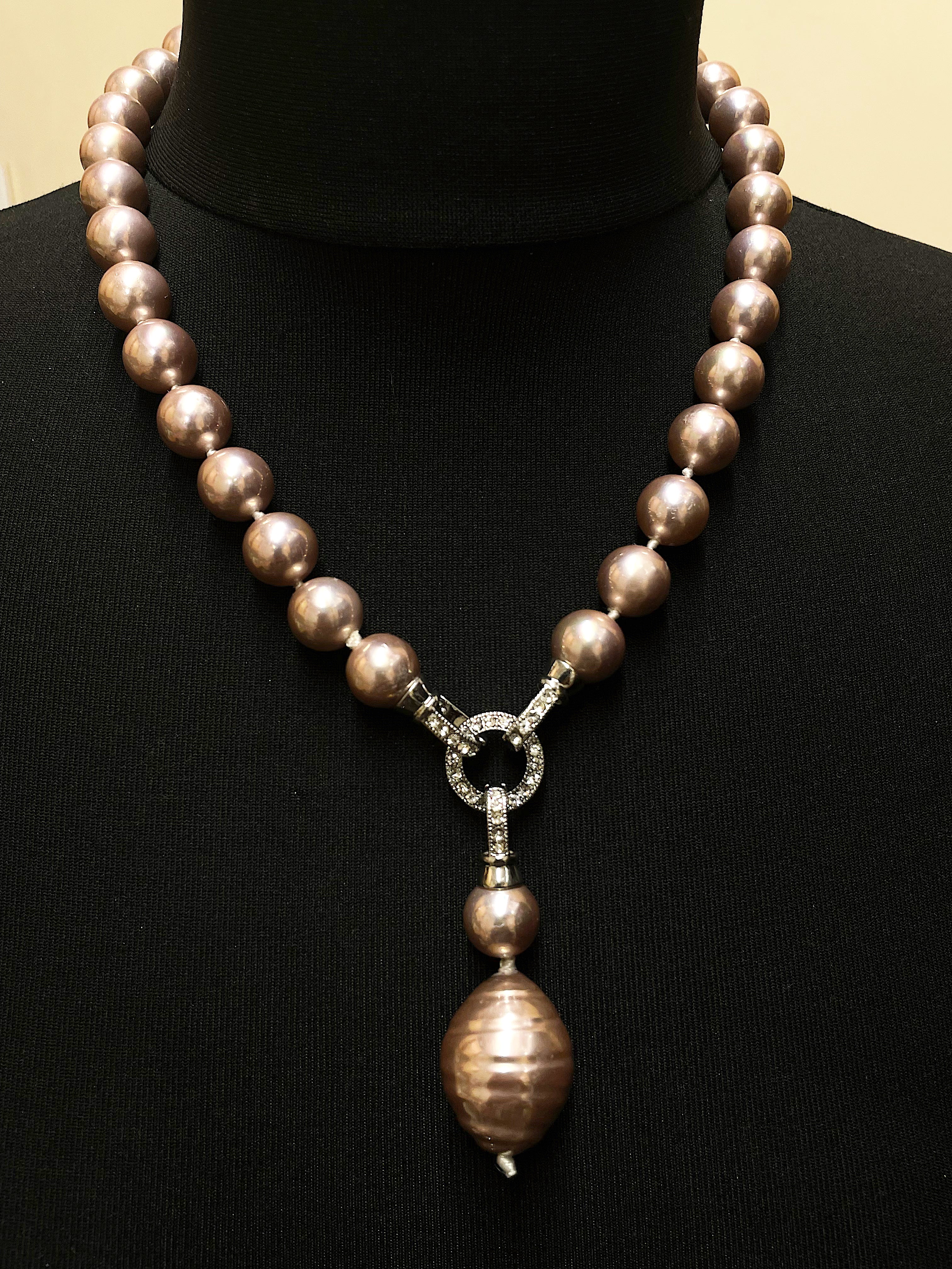Dusty Pink Mother Of Pearl Lariat Necklace.