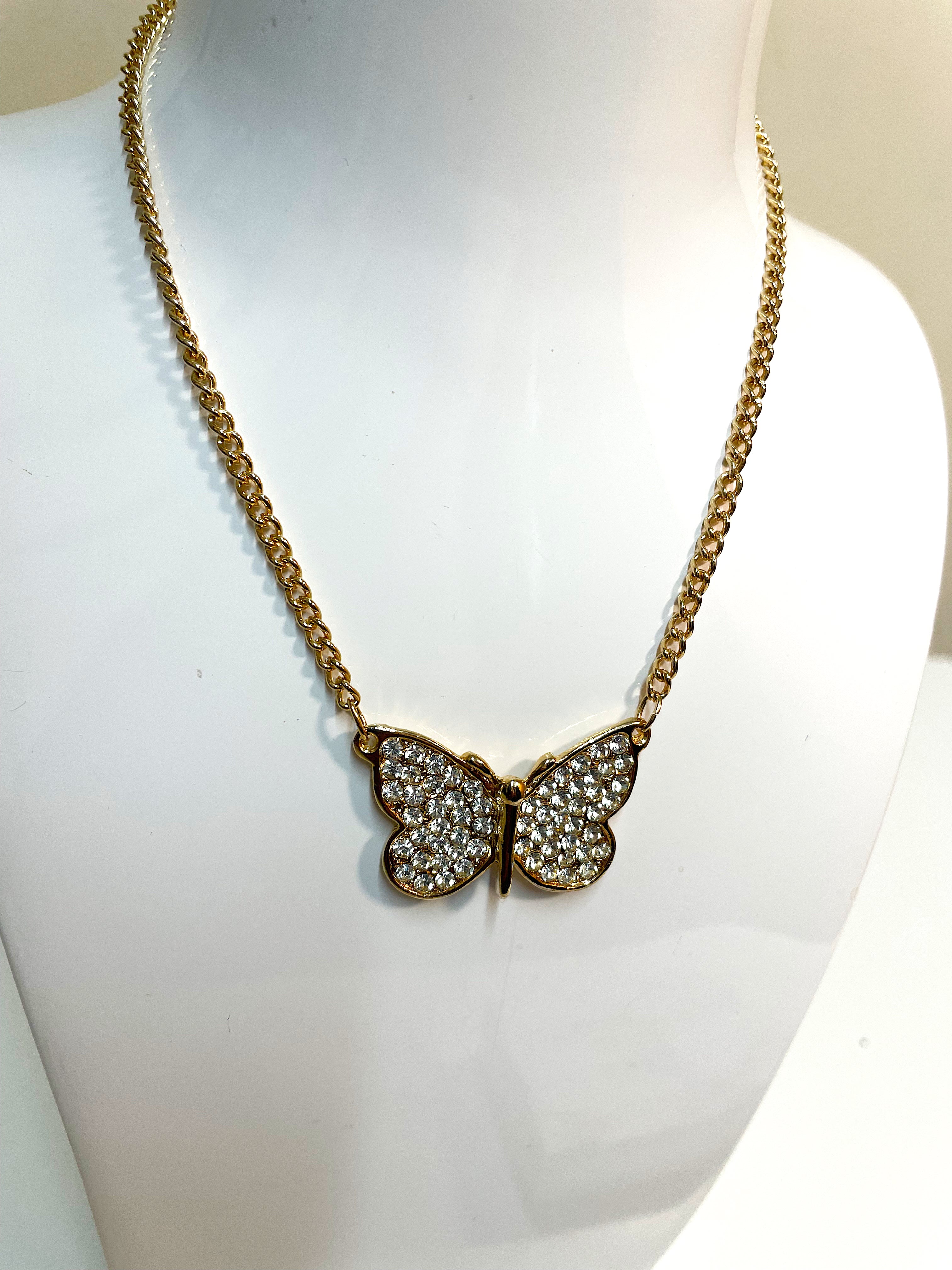 Butterfly Crystal Encrusted Gold Necklace