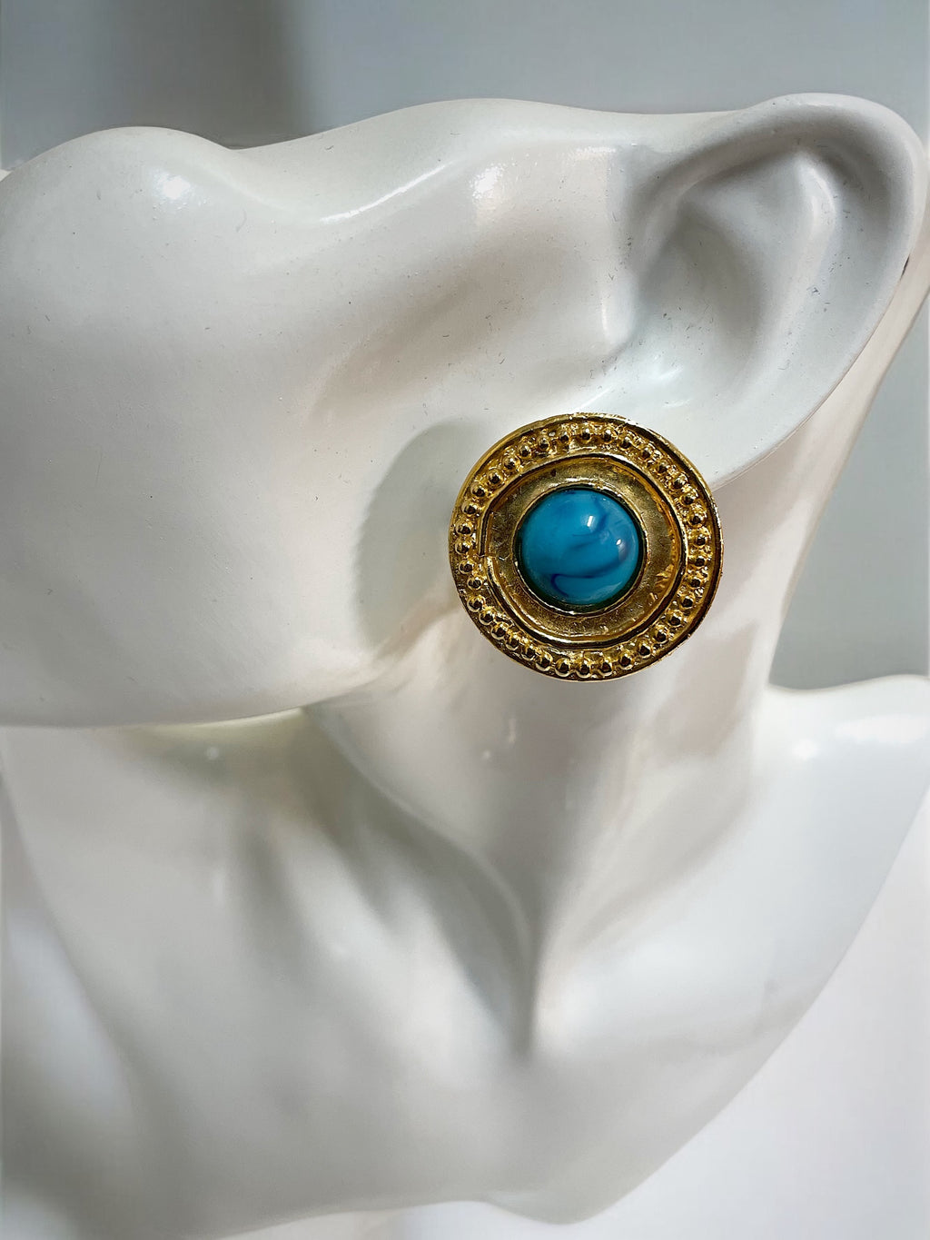 Turquoise blue cabochon round domed clip on earrings