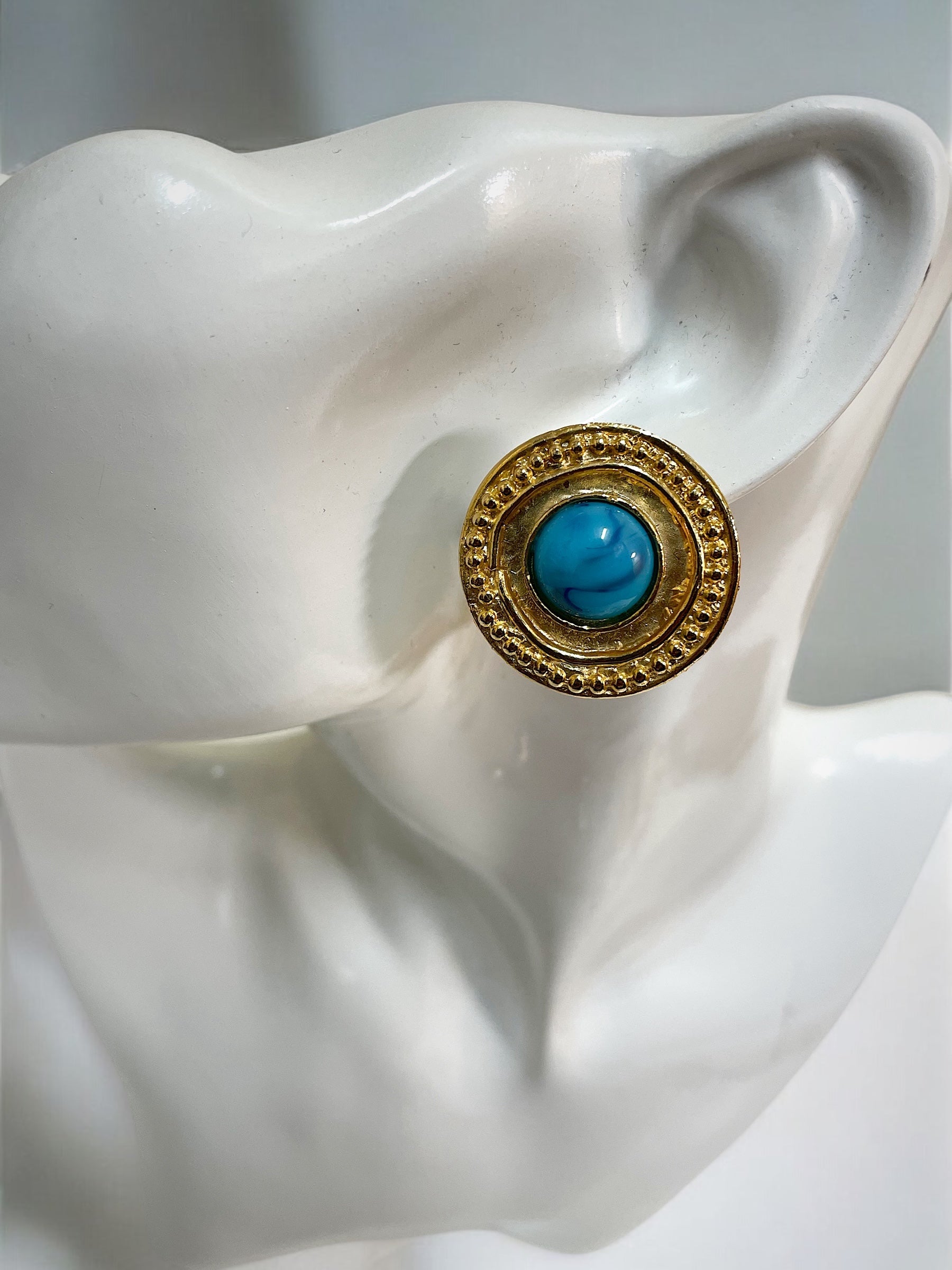 Turquoise blue cabochon round domed clip on earrings