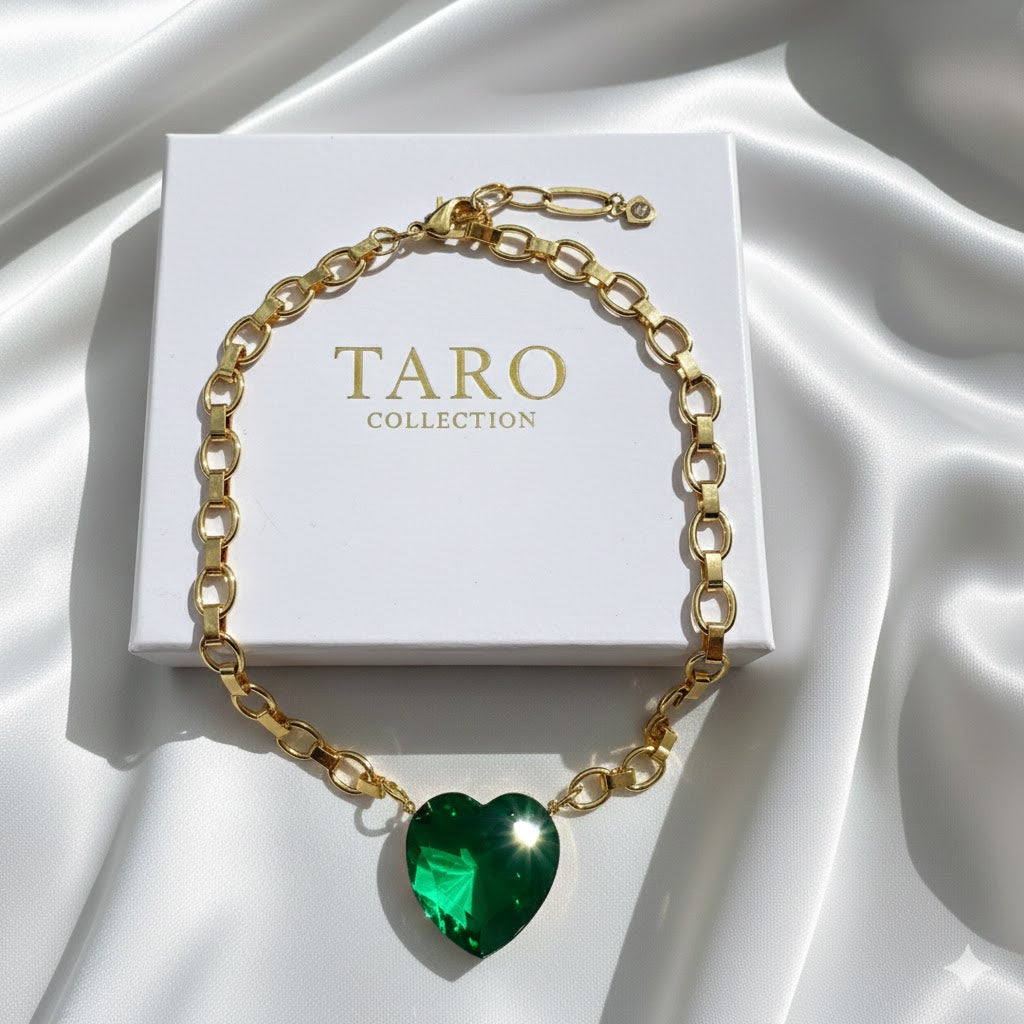 Green Heart Chunky Gold Chain Necklace