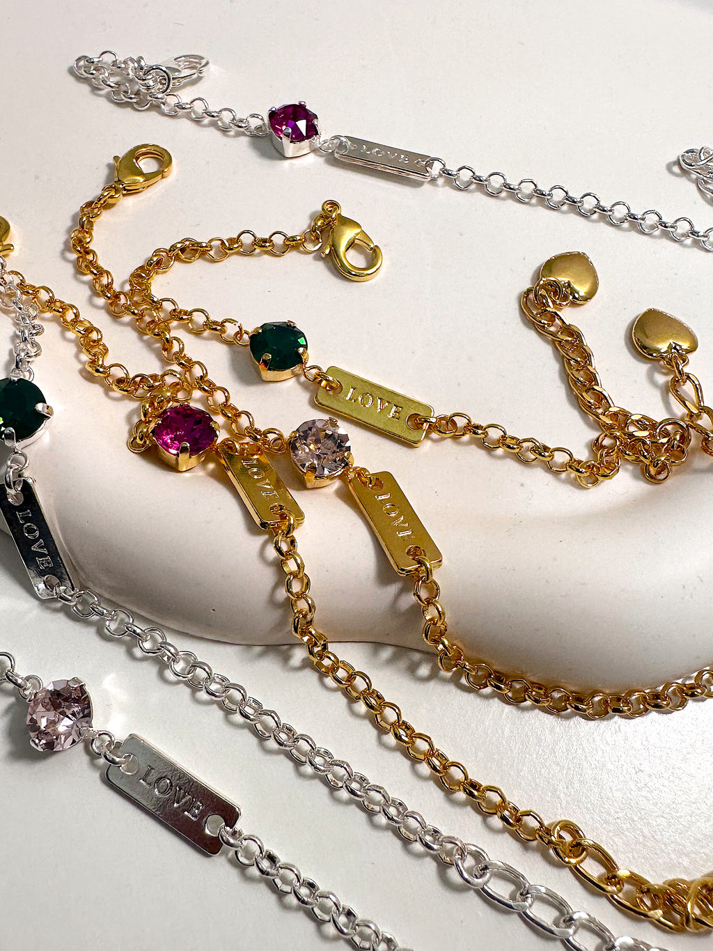 Love Crystal Silver Charm Bracelet