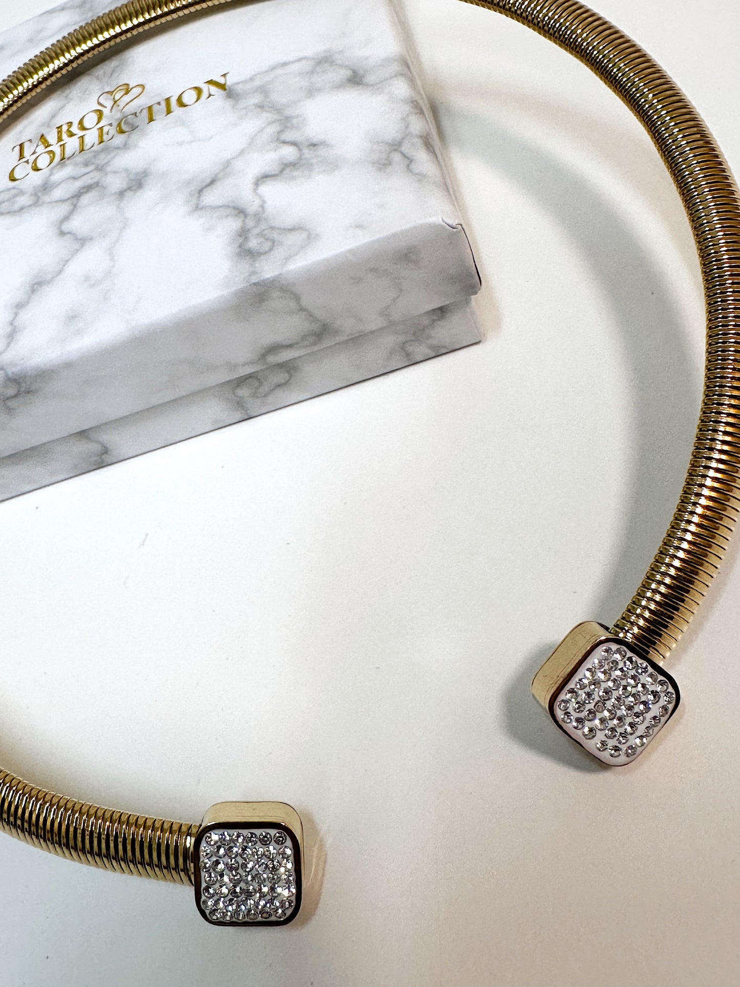 Open Cuff Gold Necklace With Czech Encrusted Crystals
