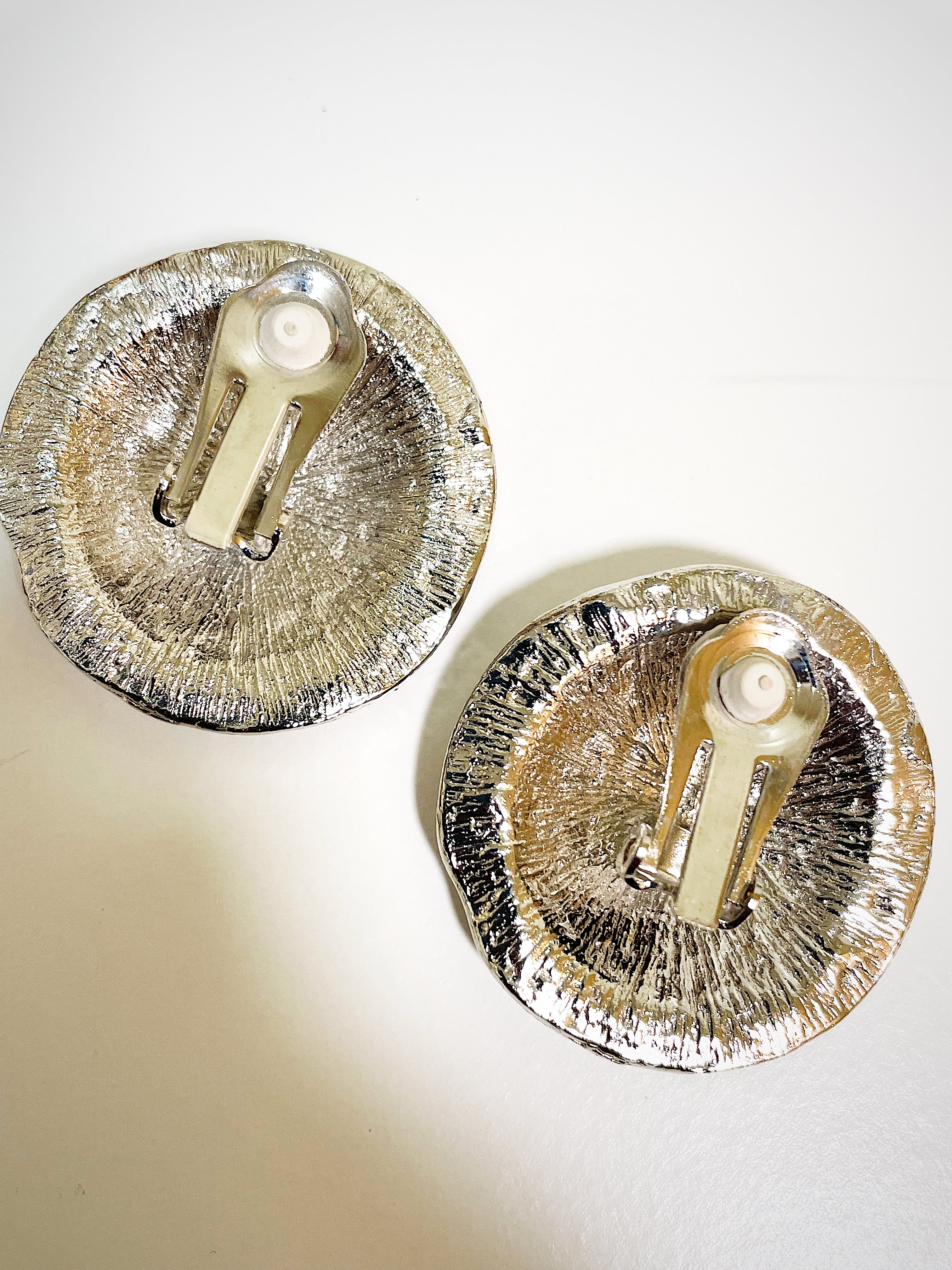 Silver Plated over brass Round Texured Dome Disc Clip on Earrings