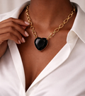 Black Heart Chunky Gold Chain Necklace