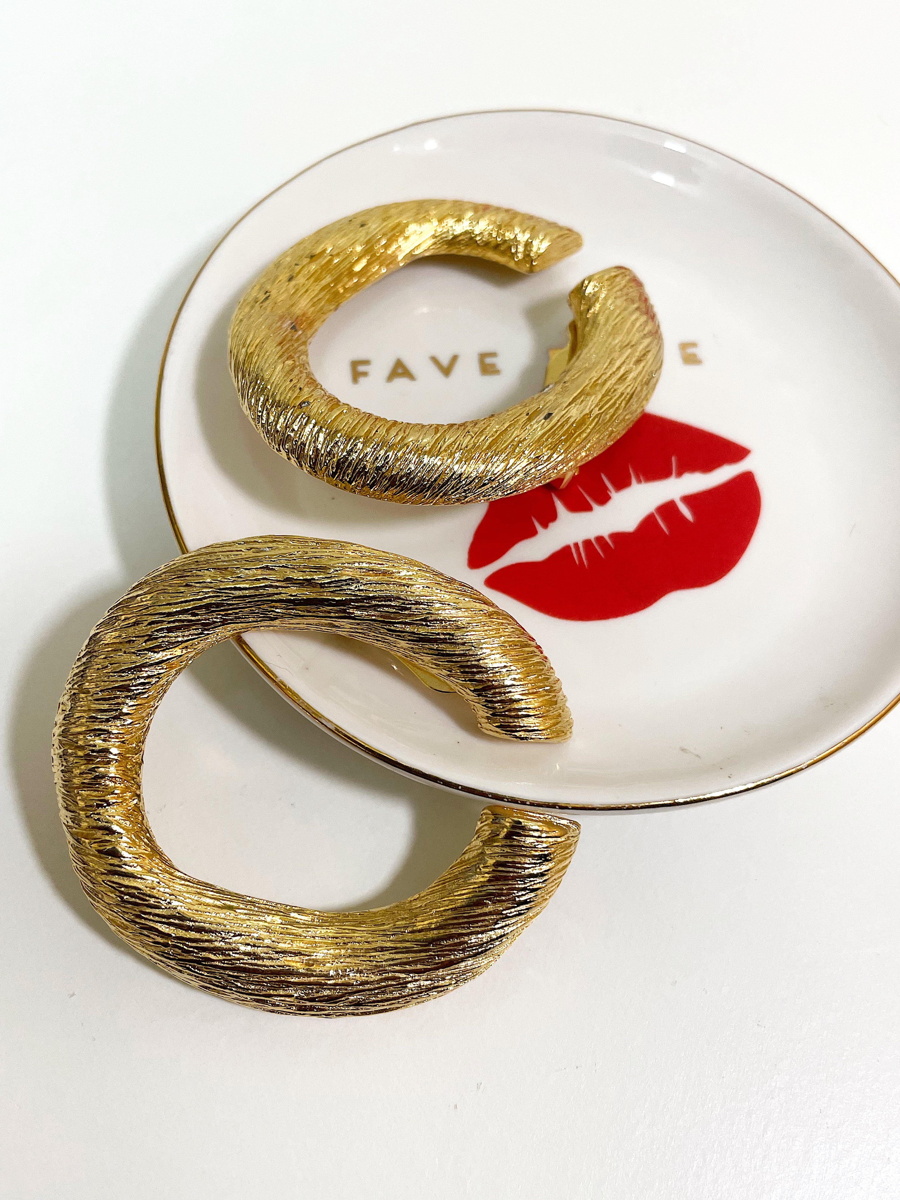 Large oval chunky gold clip on statement earrings