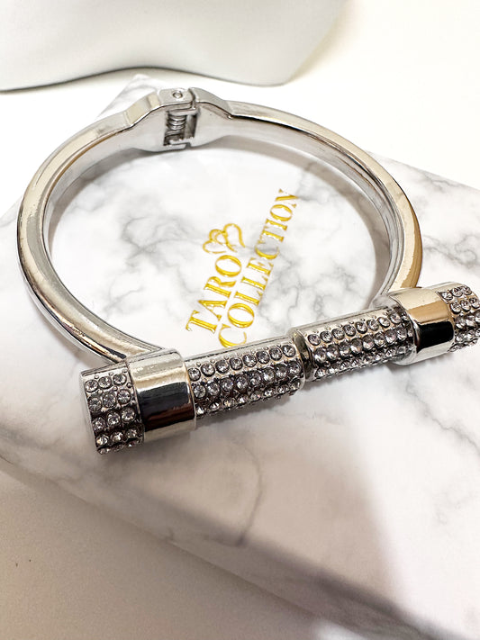Bling Silver Bar Cuff Bracelet