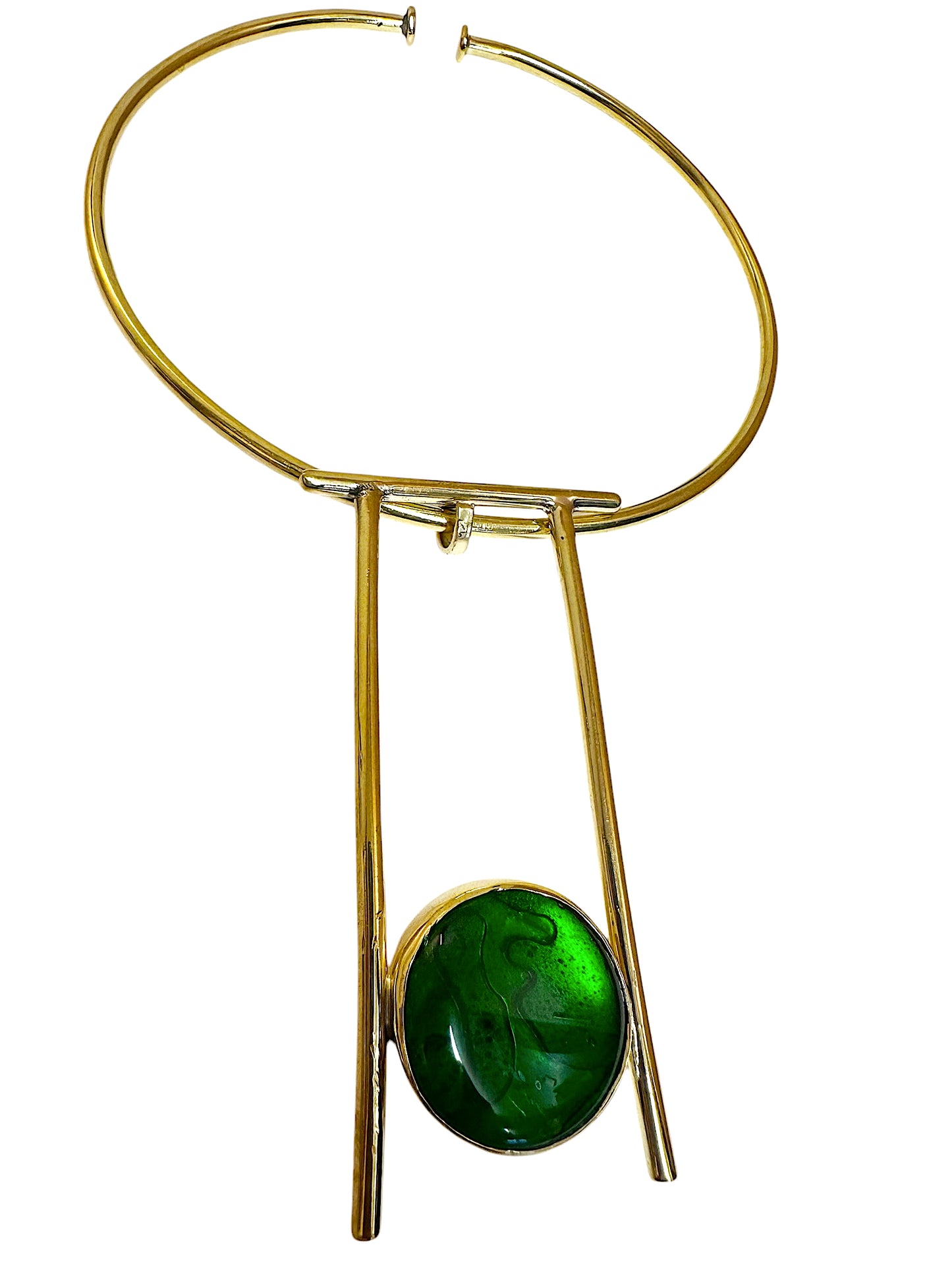 Green Cabochon Marble Brass Statement Cuff necklace