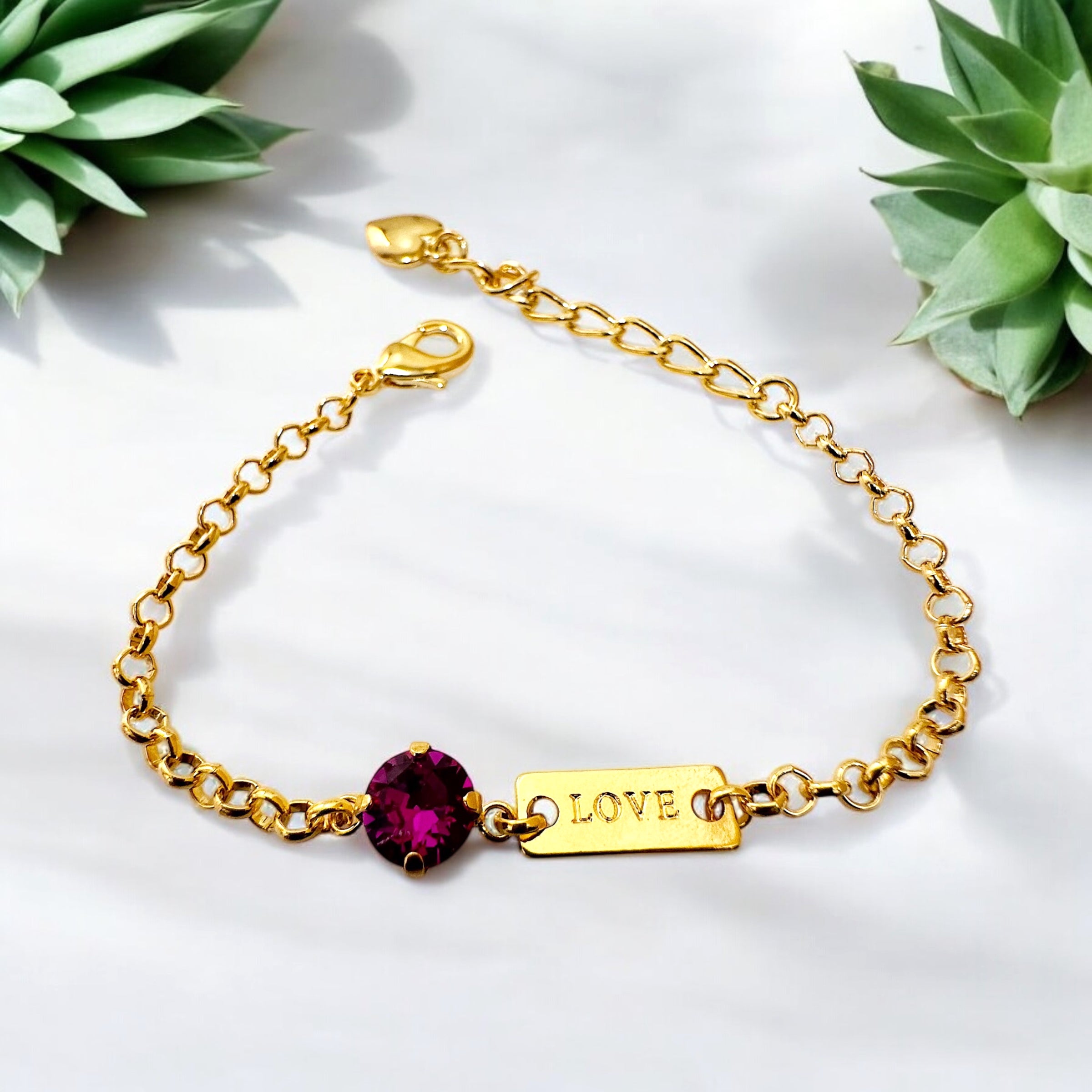 Gold Love Crystal Charm Bracelet