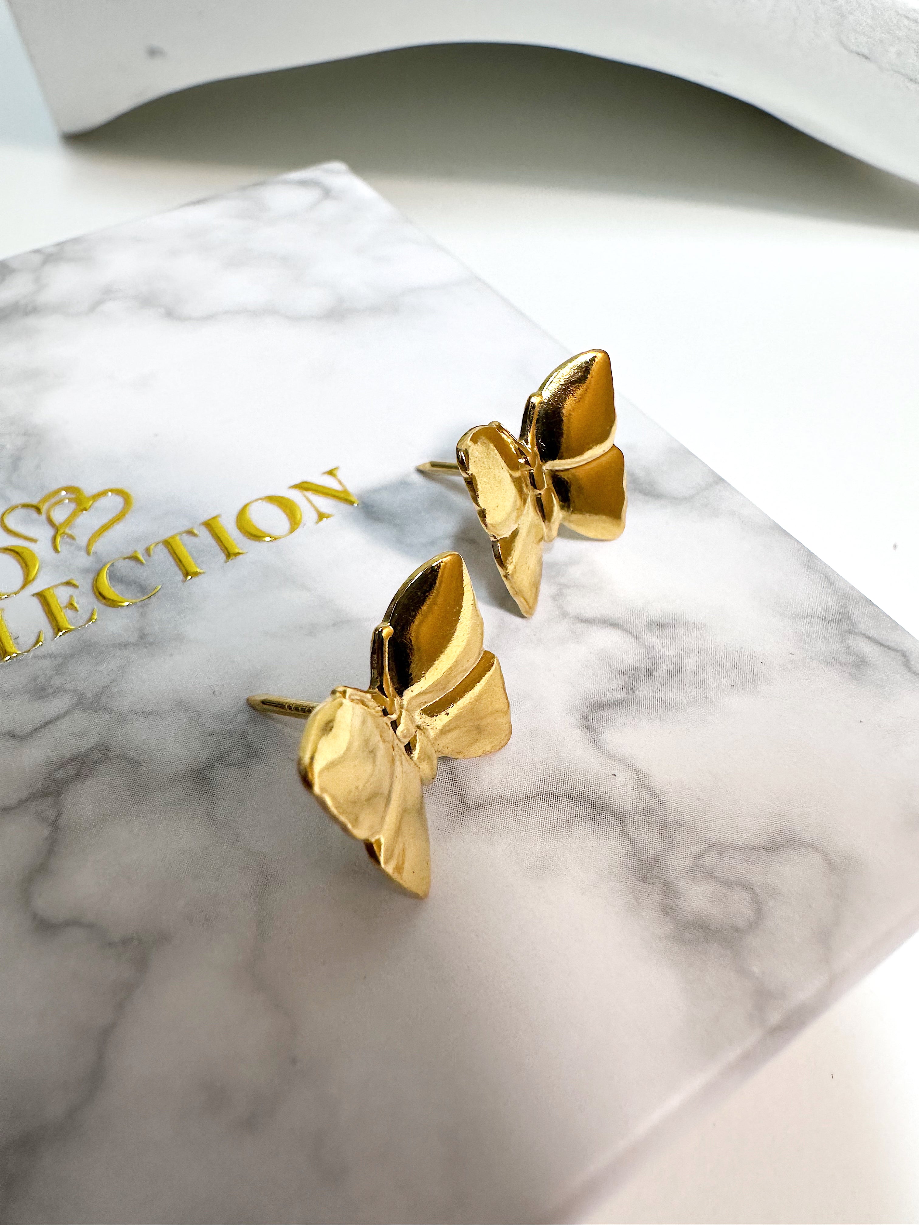 Butterfly Stud Gold Plated Over Brass Pierced Earrings