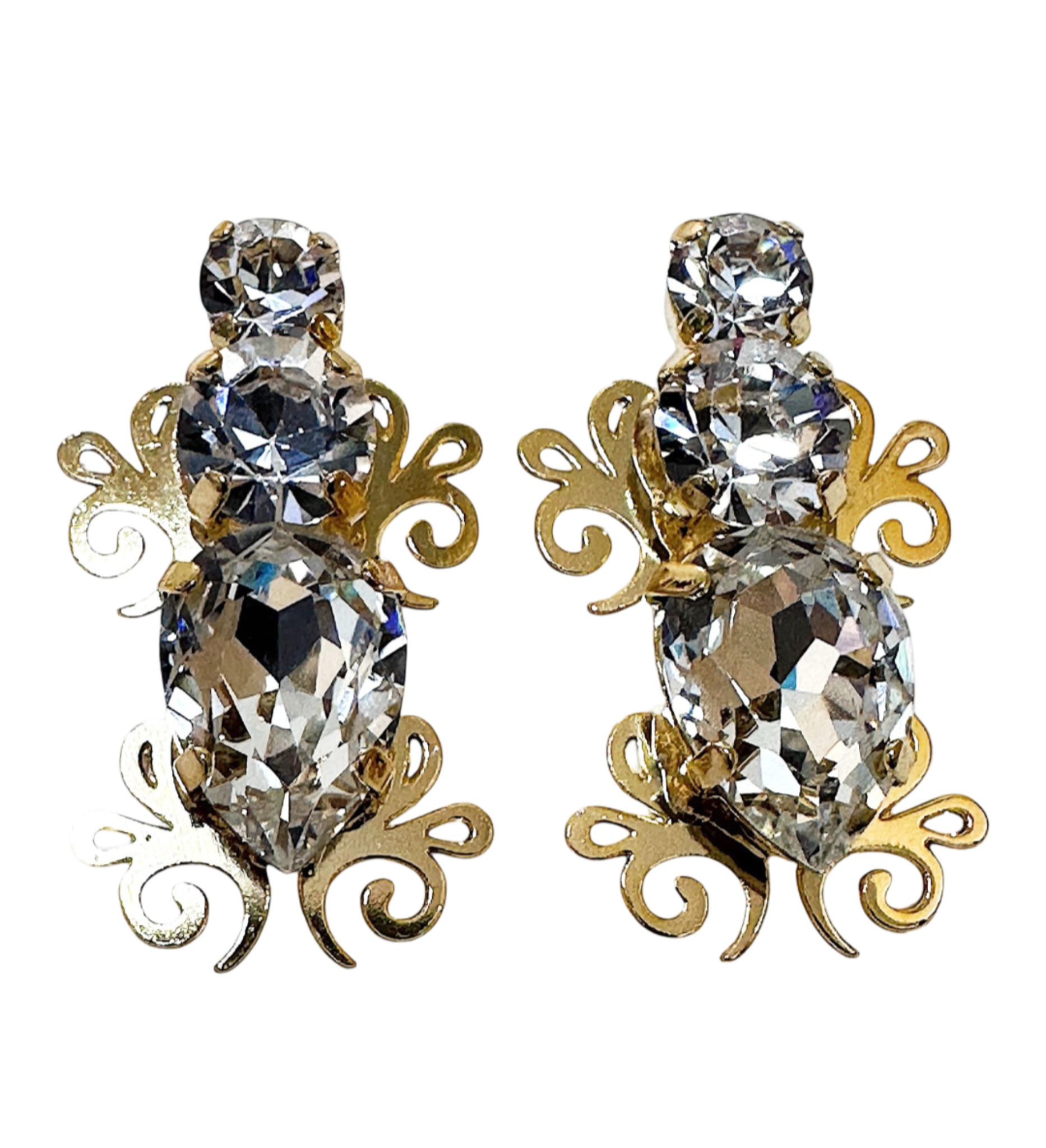 Crystal Decor Stud Gold Earrings