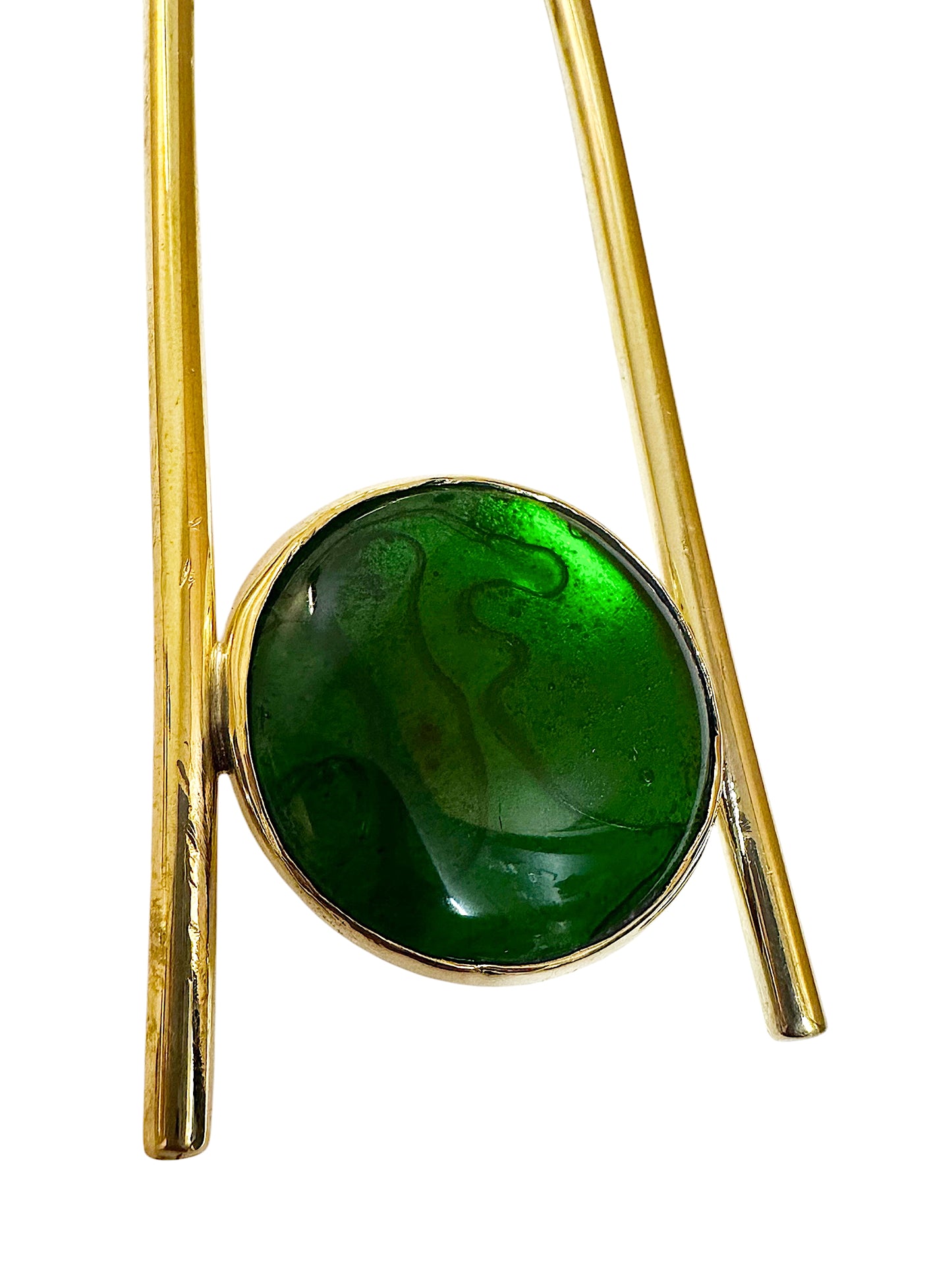 Green Cabochon Marble Brass Statement Cuff necklace