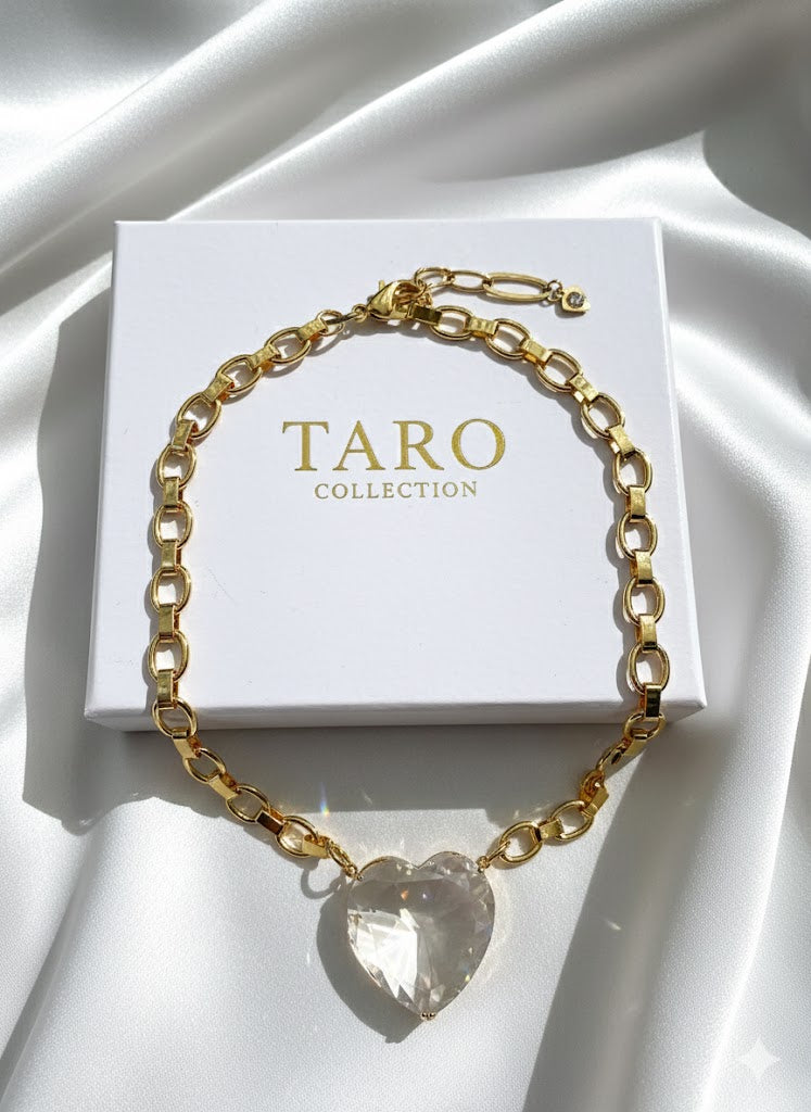 ClearCrystal Heart Chunky Gold Chain Necklace