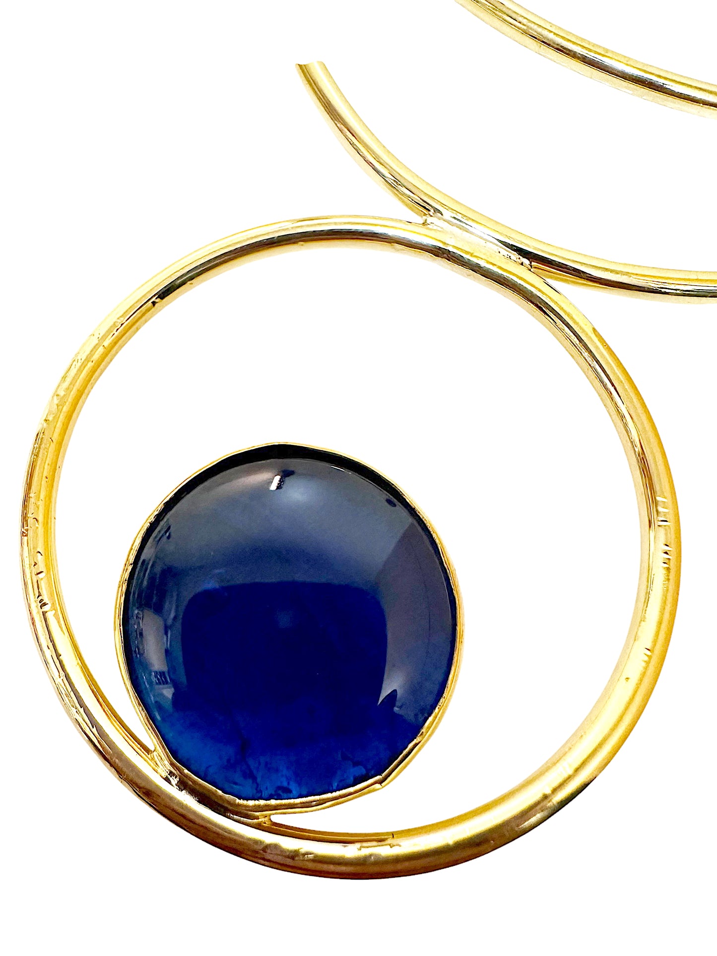 Blue Marble Cabochon Brass Statement Cuff Necklace