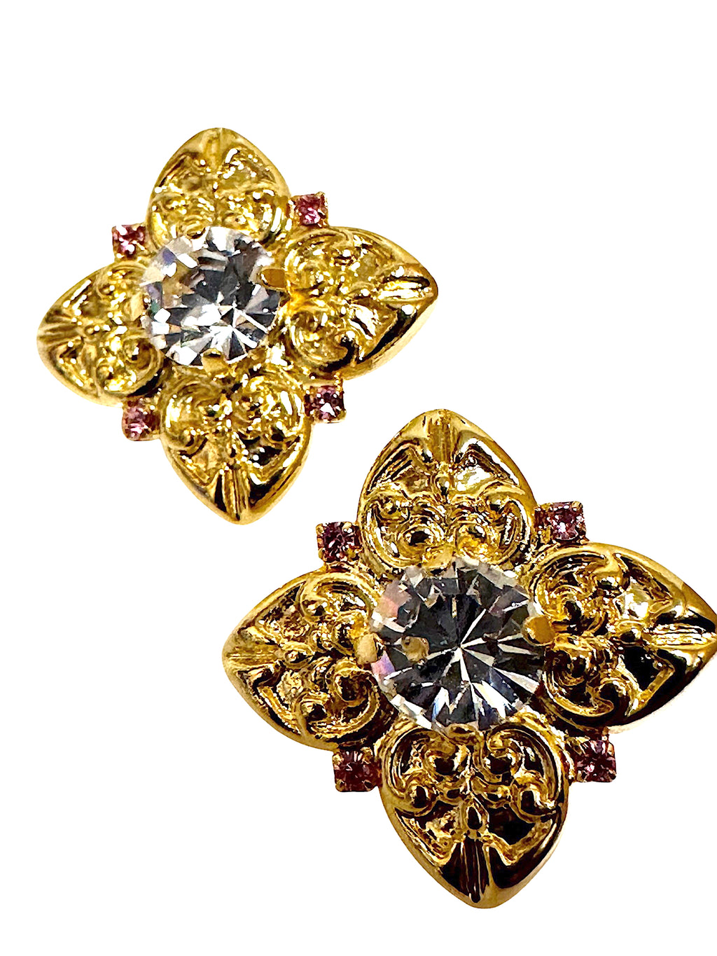 Decorative Spade Crystal Gold Plated Stud Earrings
