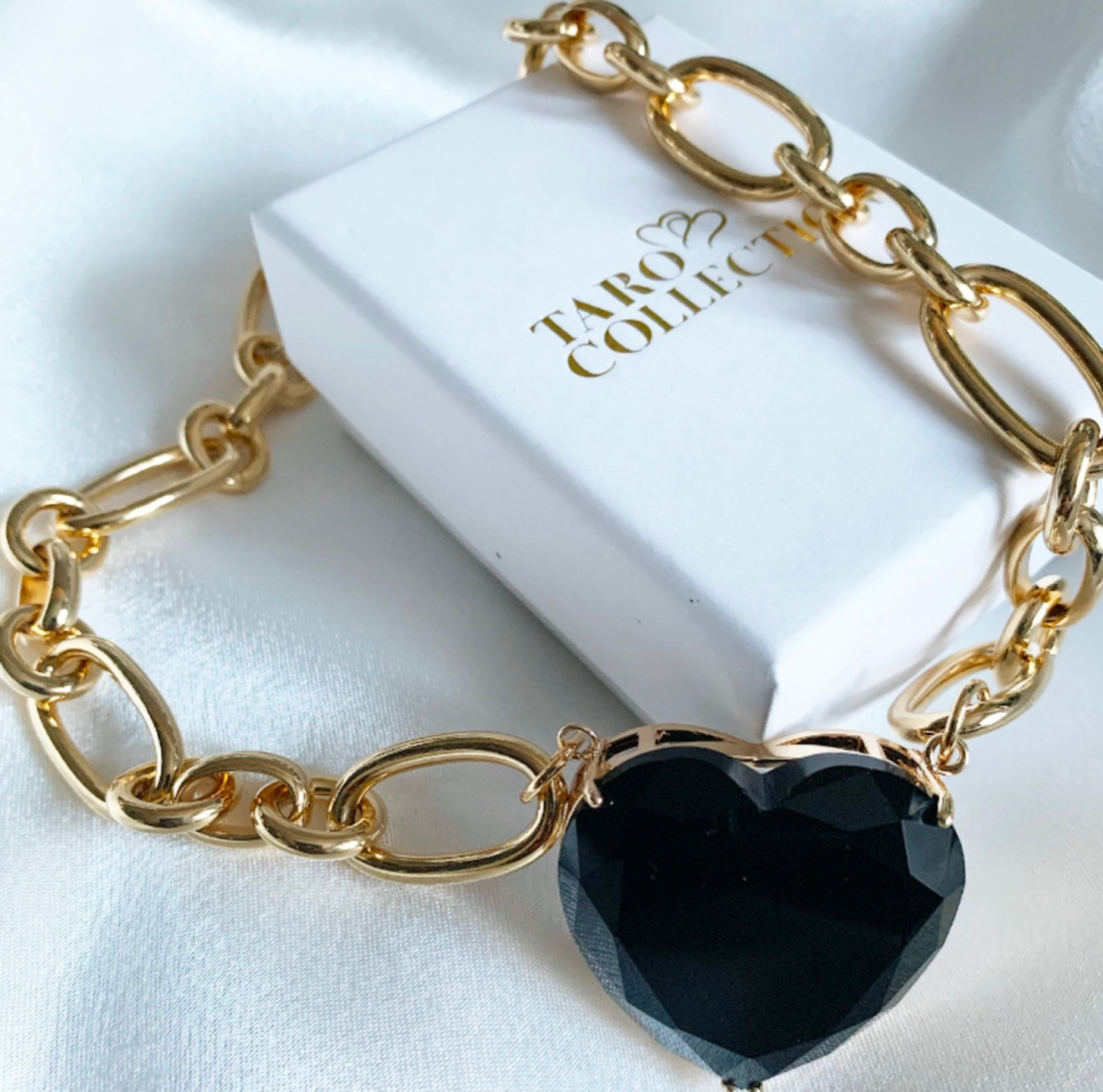 Crystal Heart Chunky Gold Chain Necklace