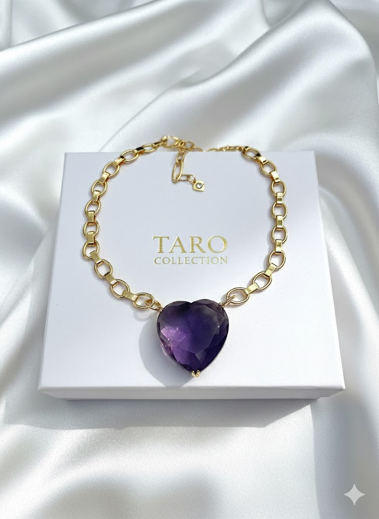 Lilac Heart Chunky Gold Chain Necklace