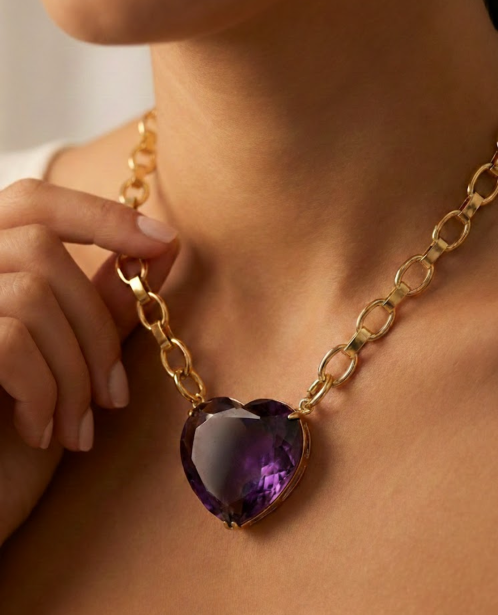 Lilac Heart Chunky Gold Chain Necklace