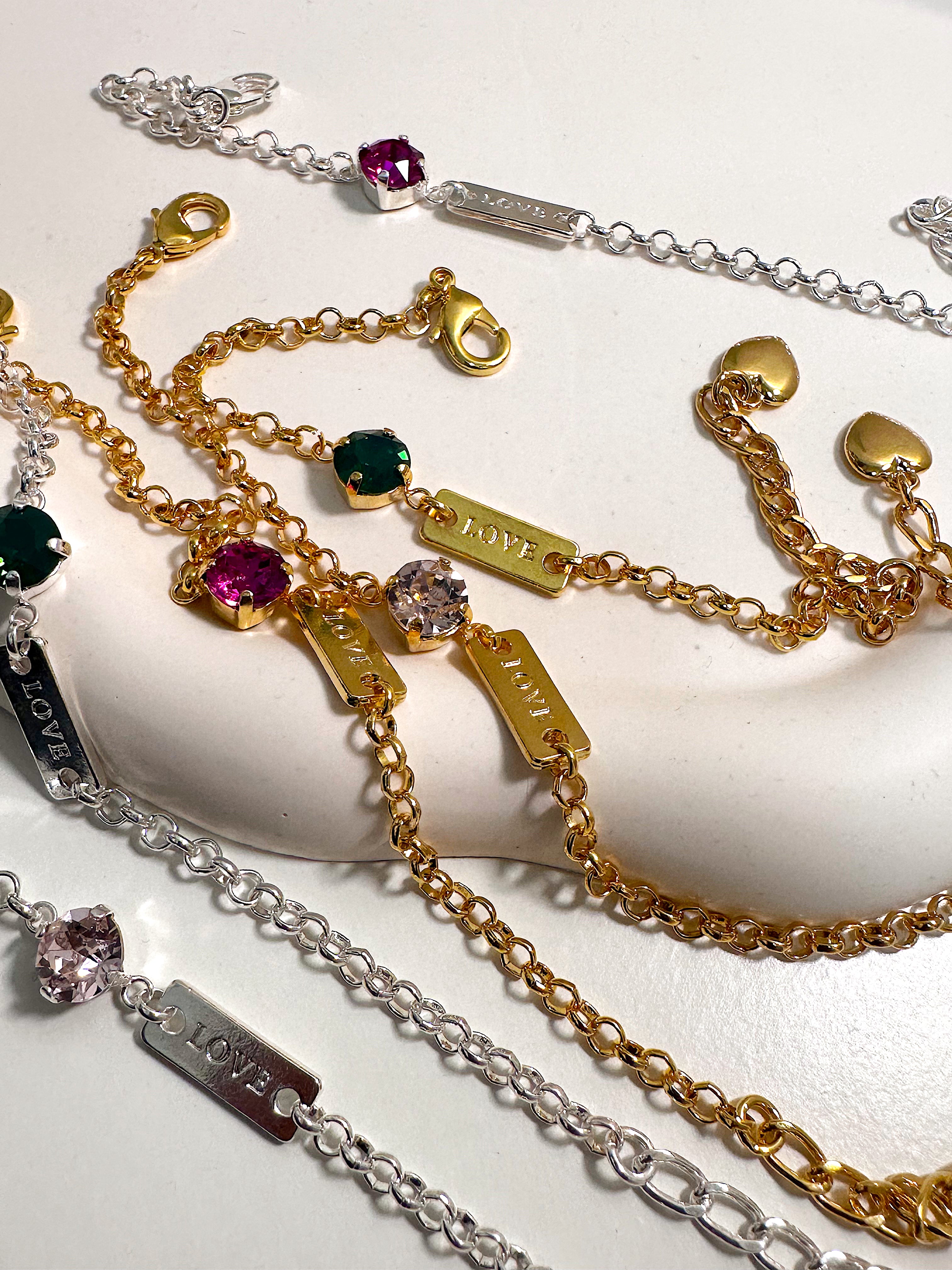 Gold Love Crystal Charm Bracelet