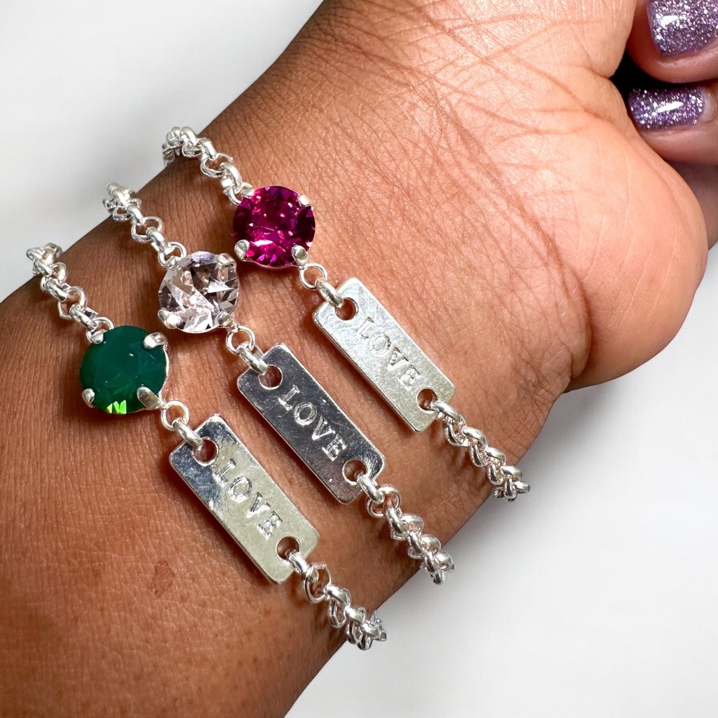 Love Crystal Silver Charm Bracelet