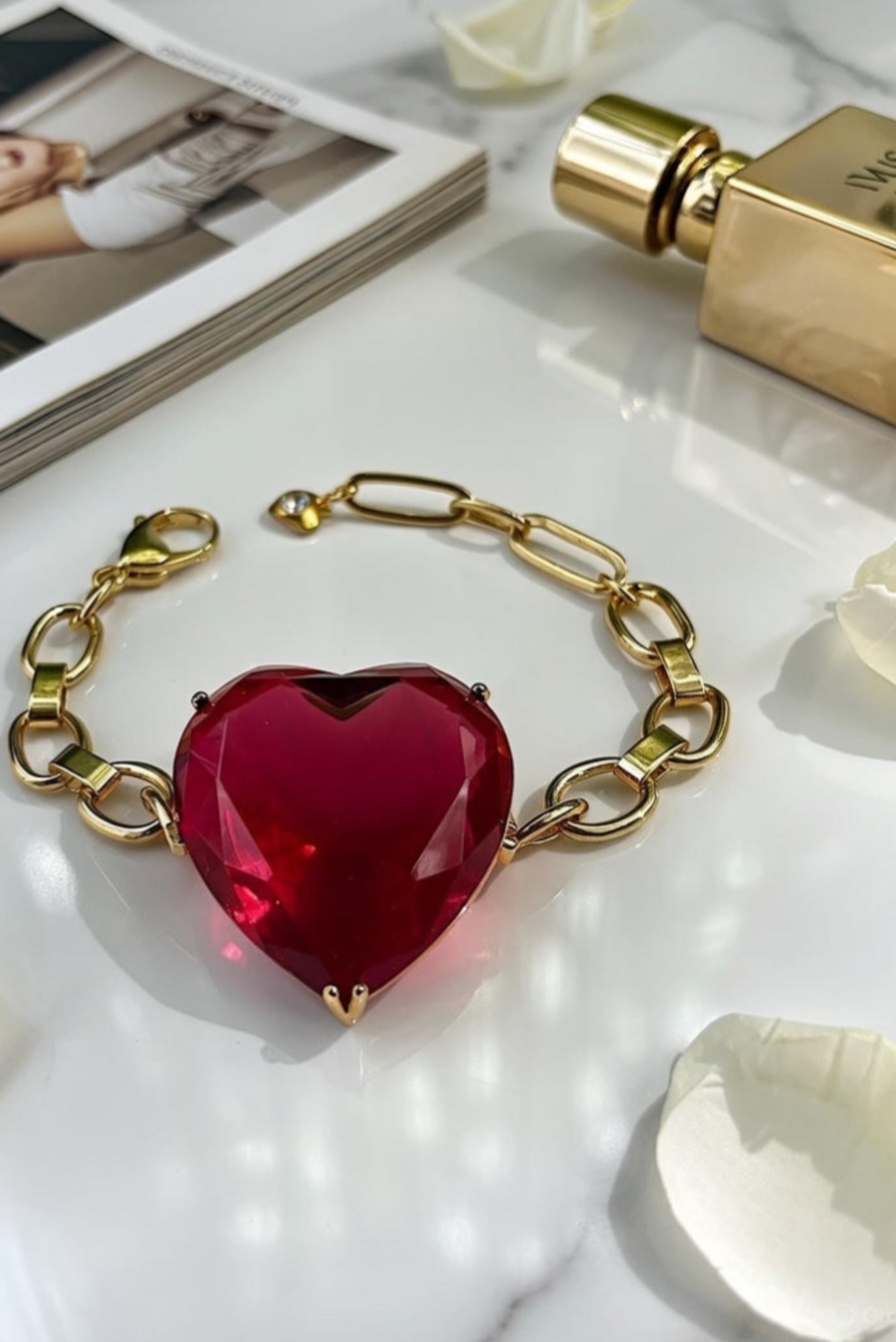 Red Pink Heart Crystal Bracelet