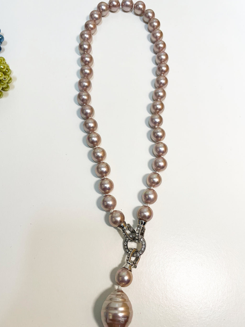 Dusty Pink Mother Of Pearl Lariat Necklace.