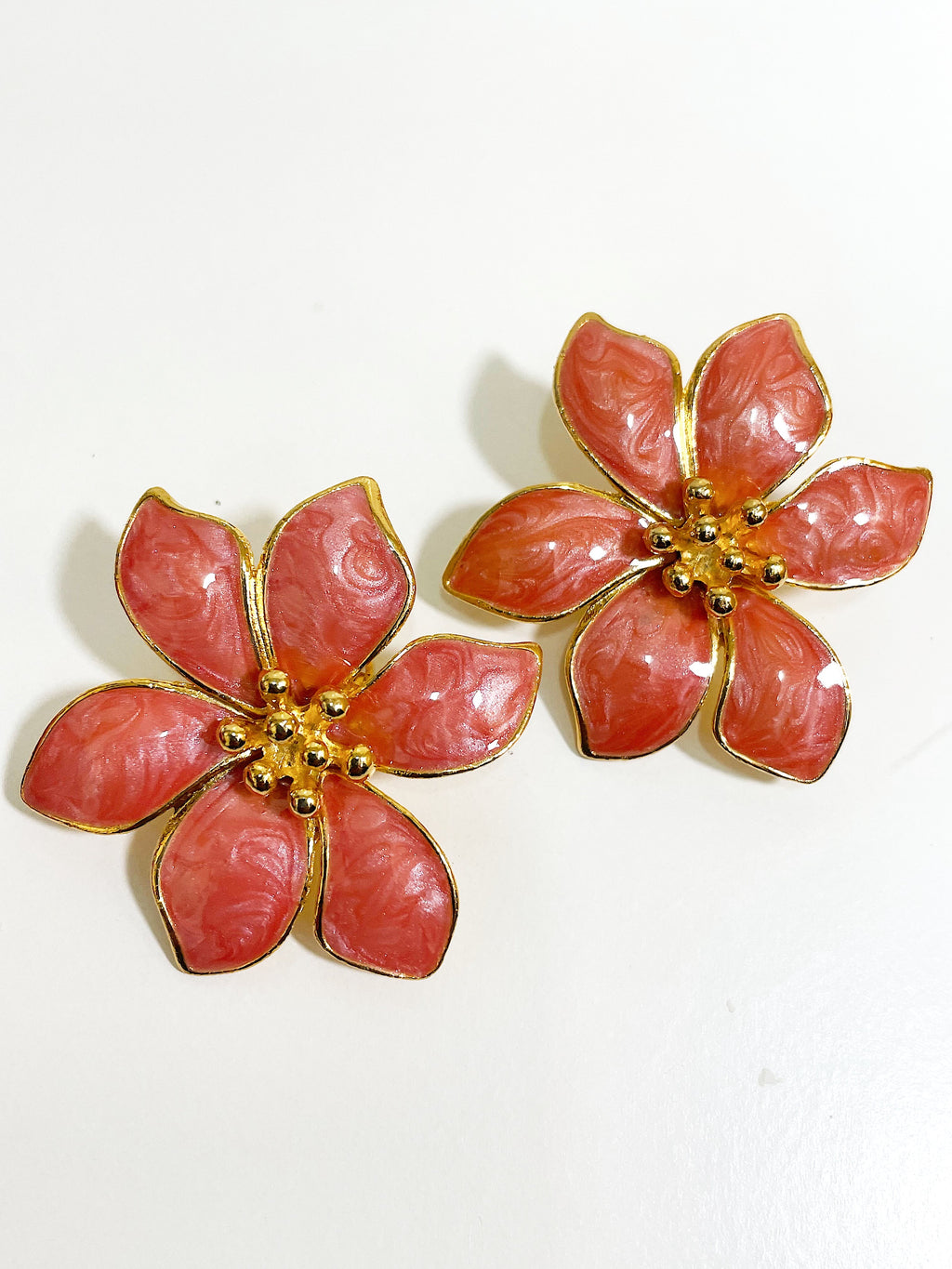 Blue enamel flower stud clip on earrings