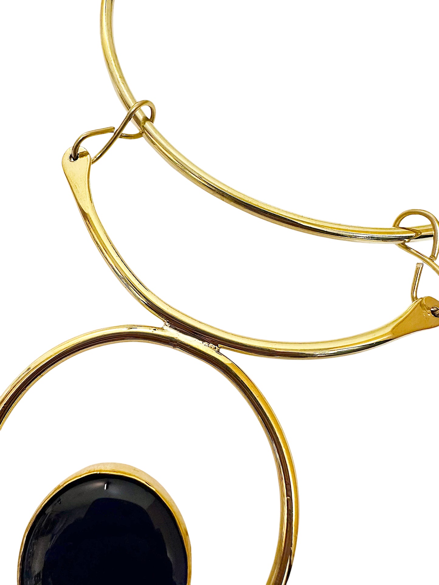 Blue Marble Cabochon Brass Statement Cuff Necklace