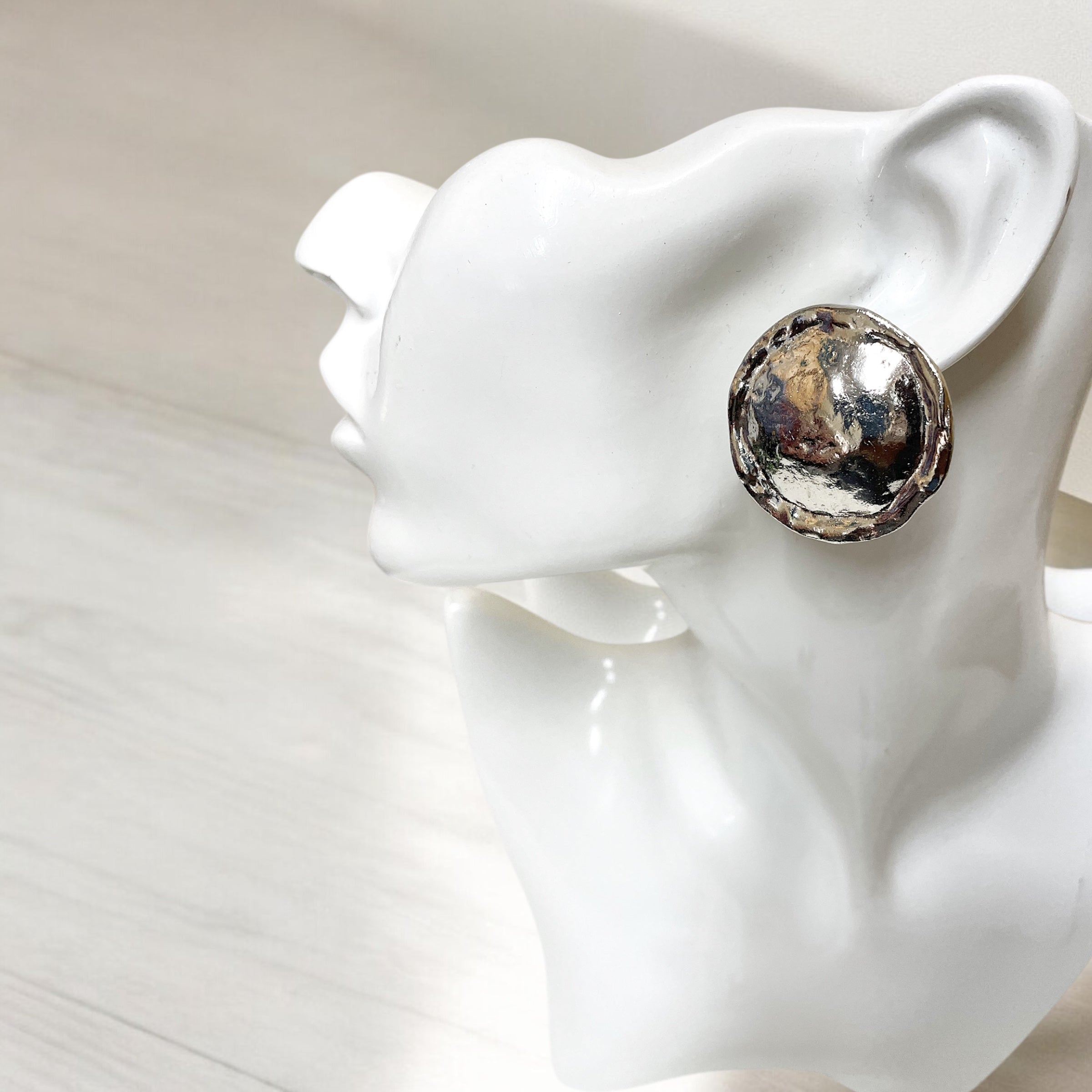 Silver Plated over brass Round Texured Dome Disc Clip on Earrings