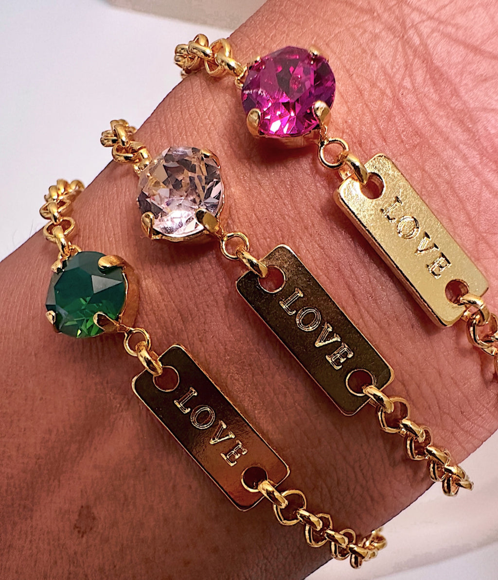 Gold Love Crystal Charm Bracelet