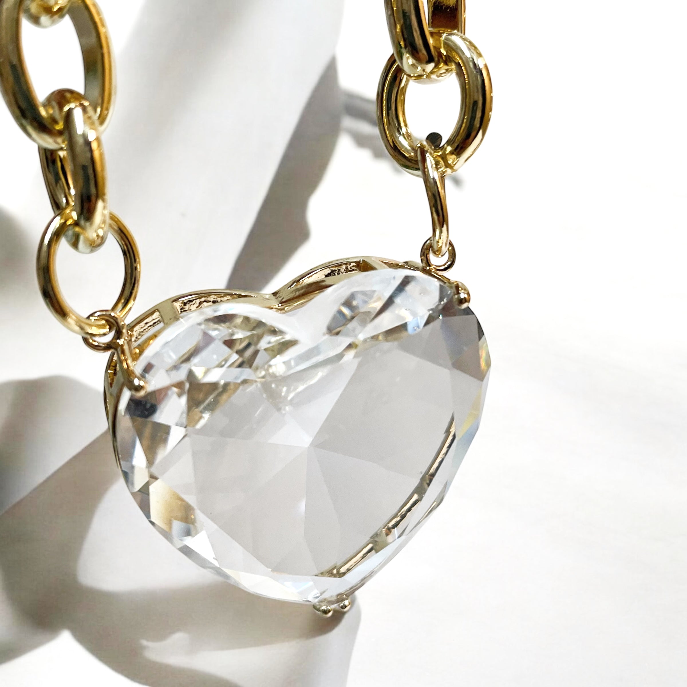 Crystal Heart Chunky Gold Chain Necklace