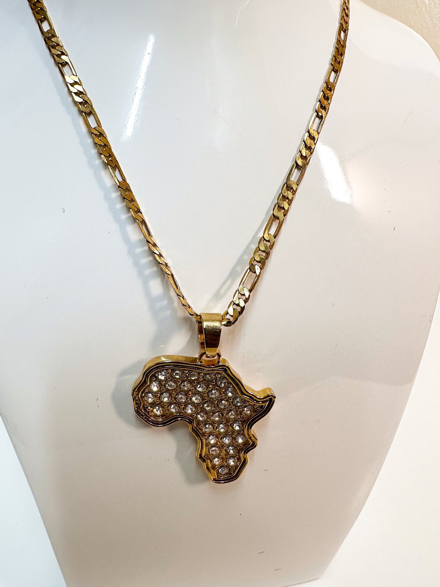 African Map Crystal Encrusted Gold Necklace