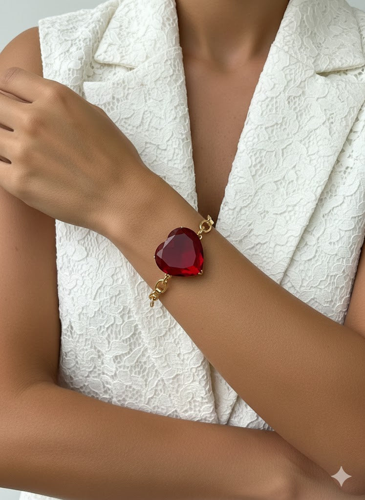 Red Pink Heart Crystal Bracelet