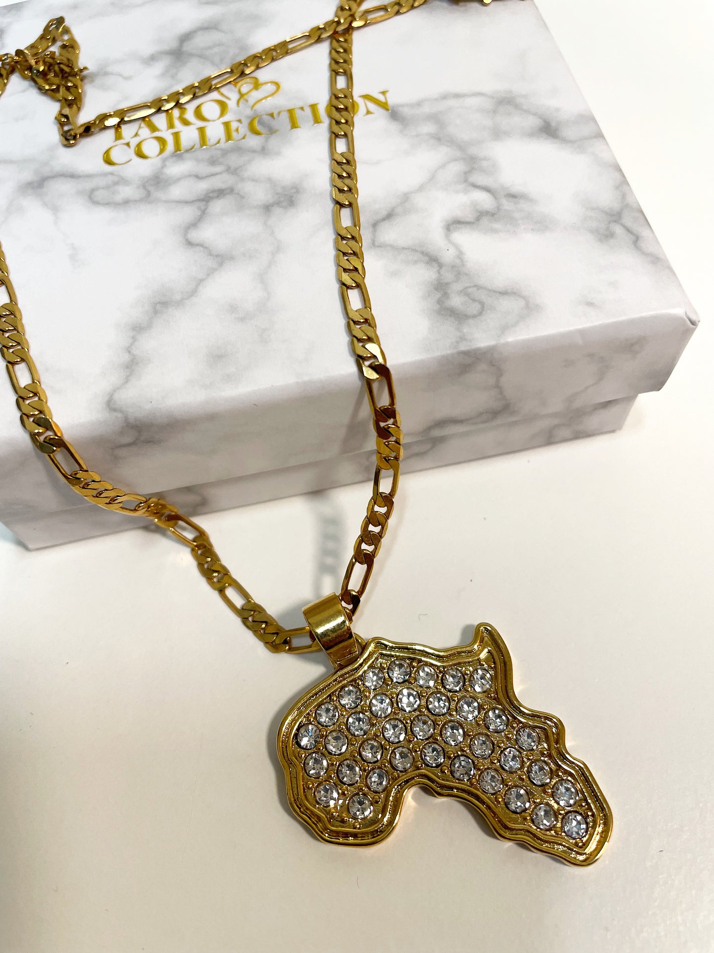 African Map Crystal Encrusted Gold Necklace
