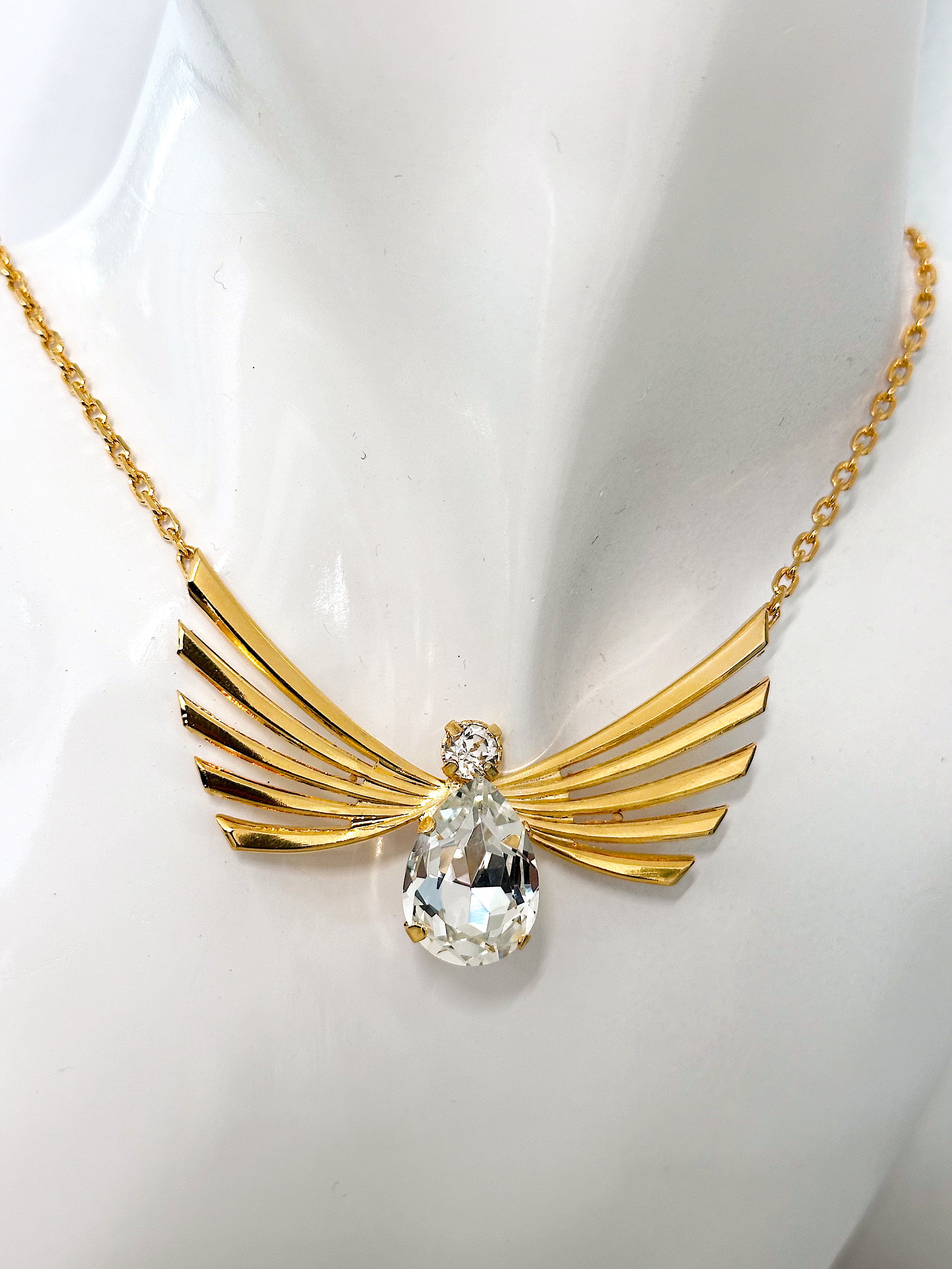 Angel Wings & Teardrop Crystal Necklace and Earring Set
