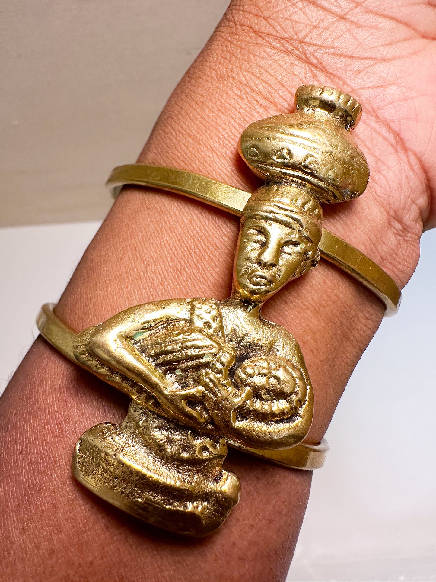 Mother & Child Statement Brass Cuff Bracelet