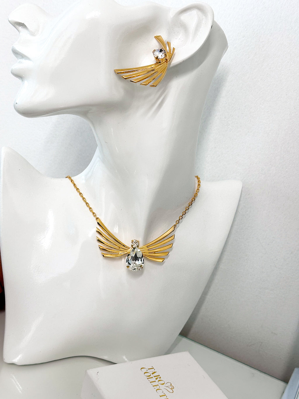 Angel Wings & Teardrop Crystal Necklace and Earring Set