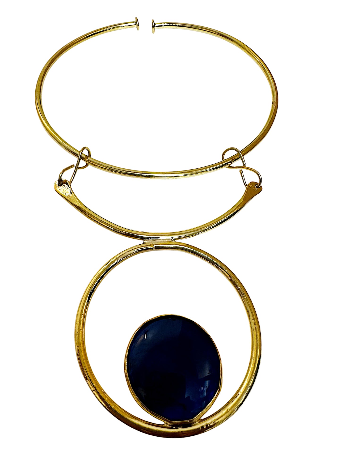 Blue Marble Cabochon Brass Statement Cuff Necklace
