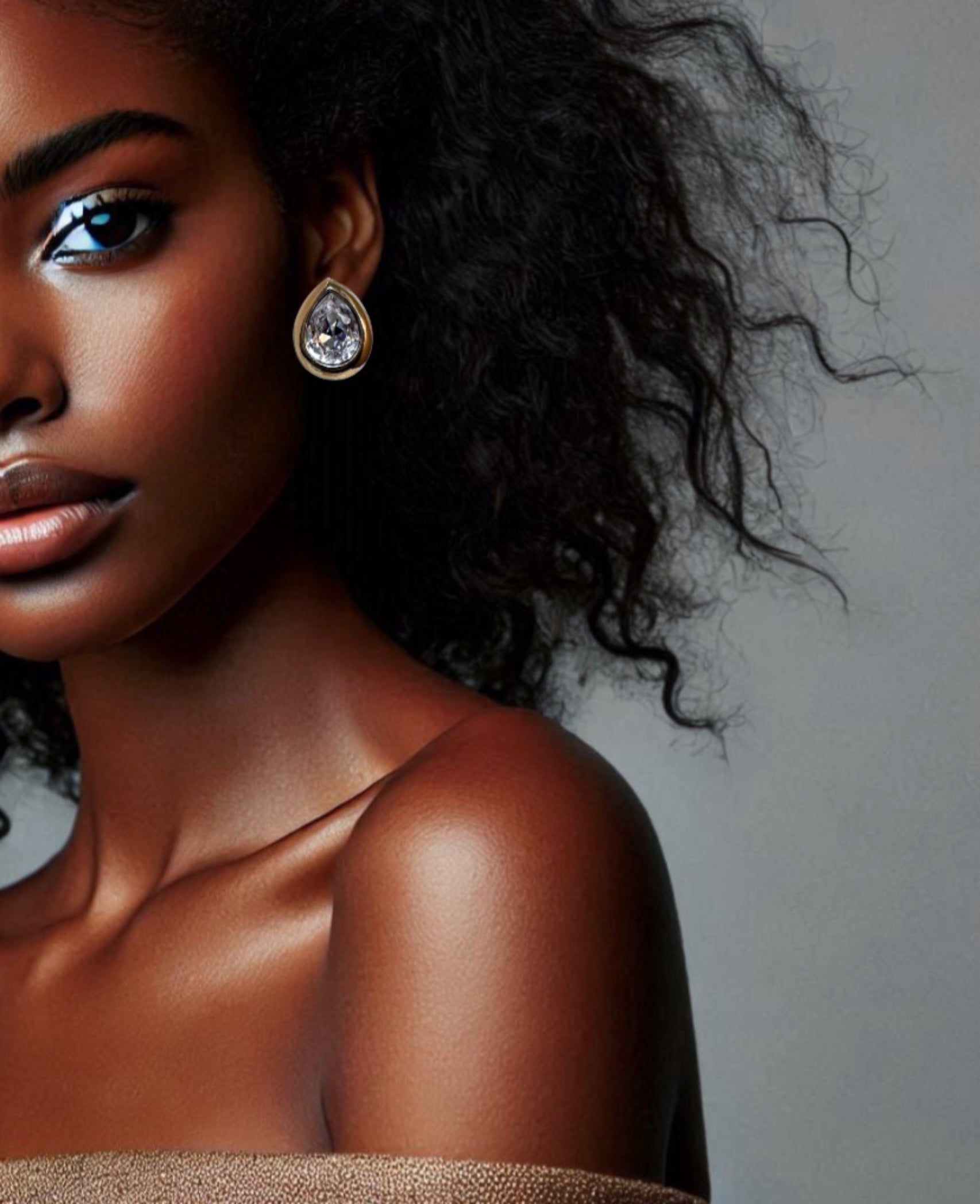 Tear Drop Crystal Gold Clip On Earrings