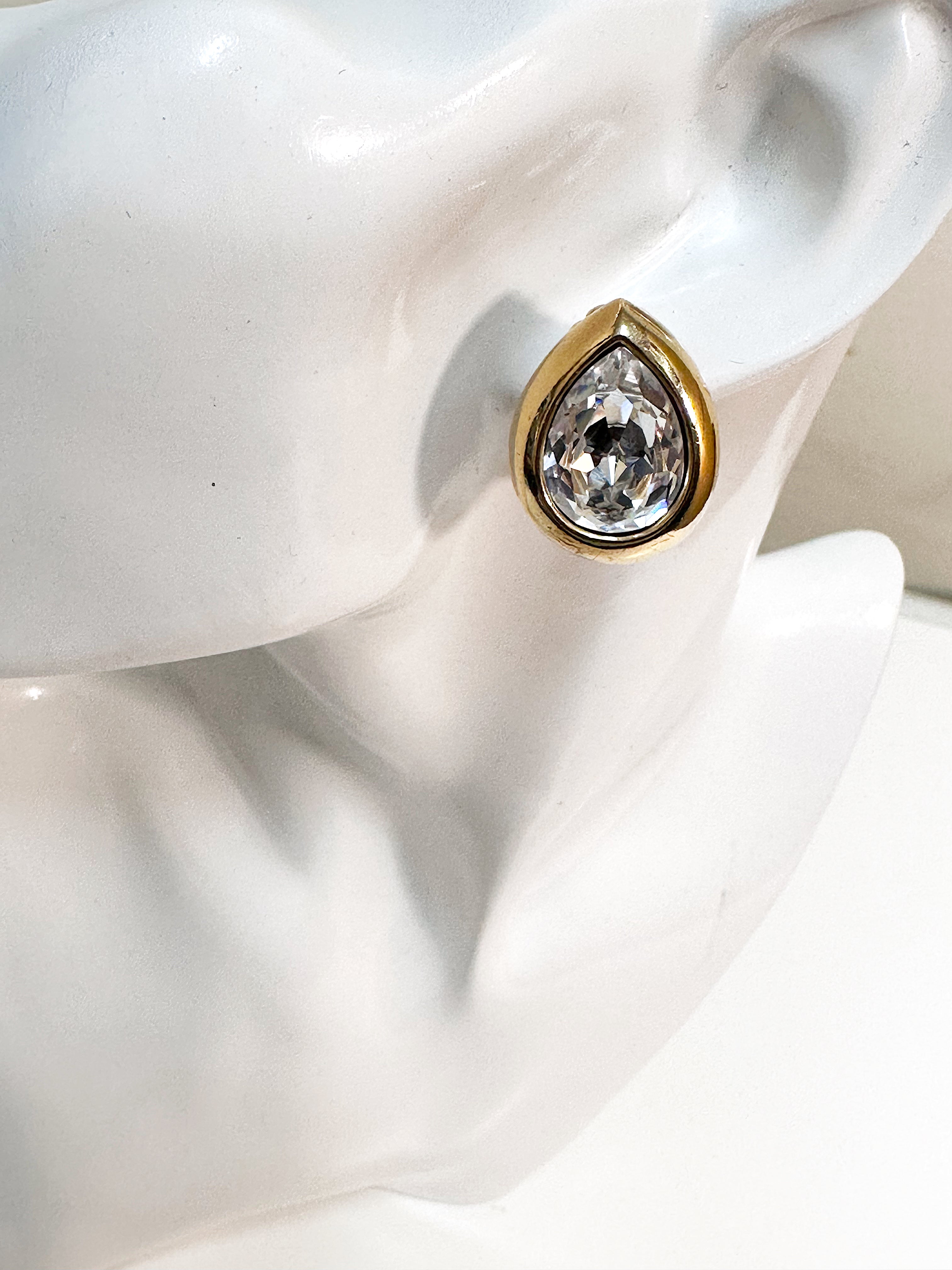 Tear Drop Crystal Gold Clip On Earrings