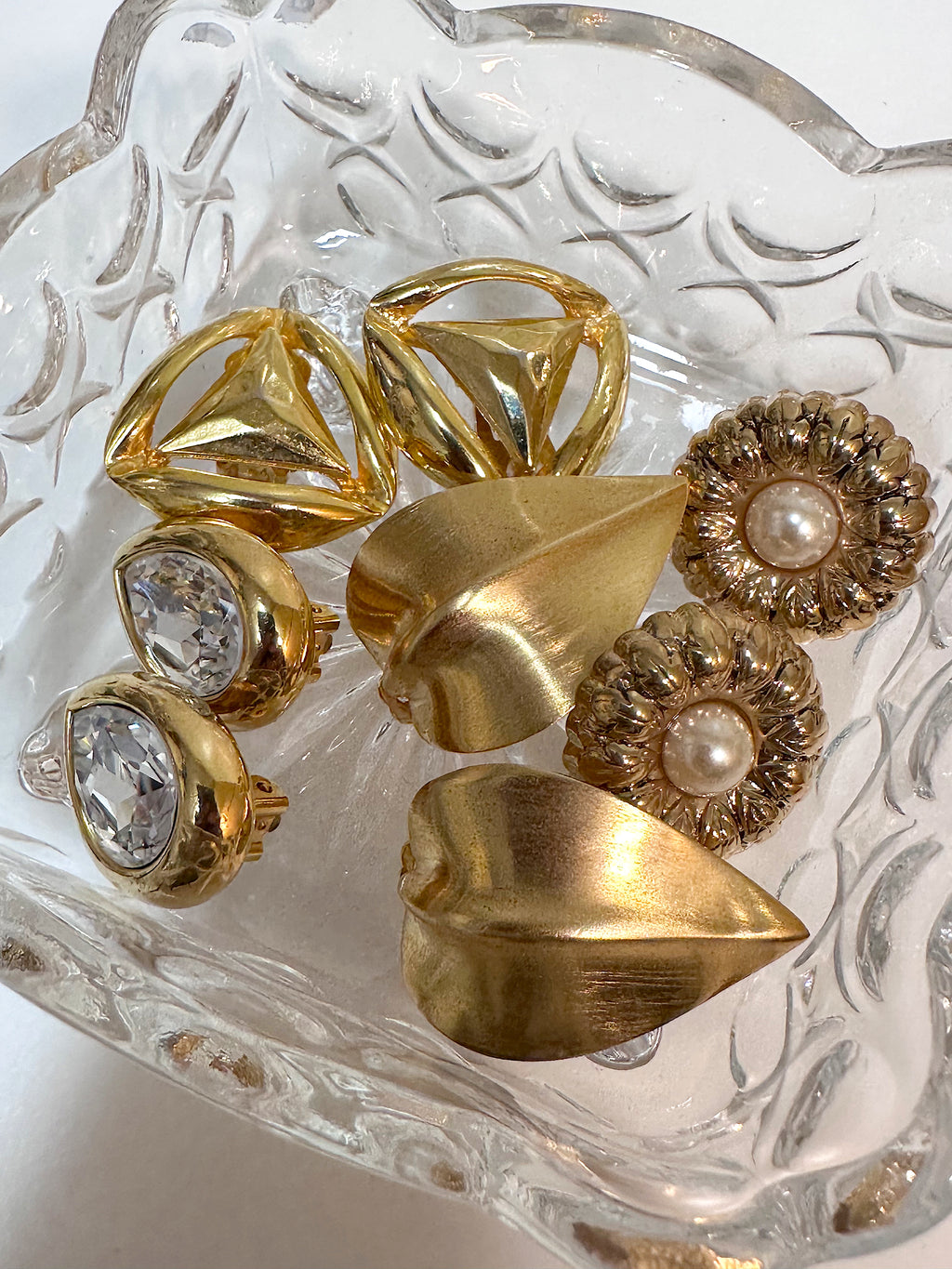 Tear Drop Crystal Gold Clip On Earrings