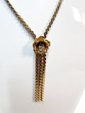 Floral Crystal Lariat Gold Twisted Flat Chain Necklace