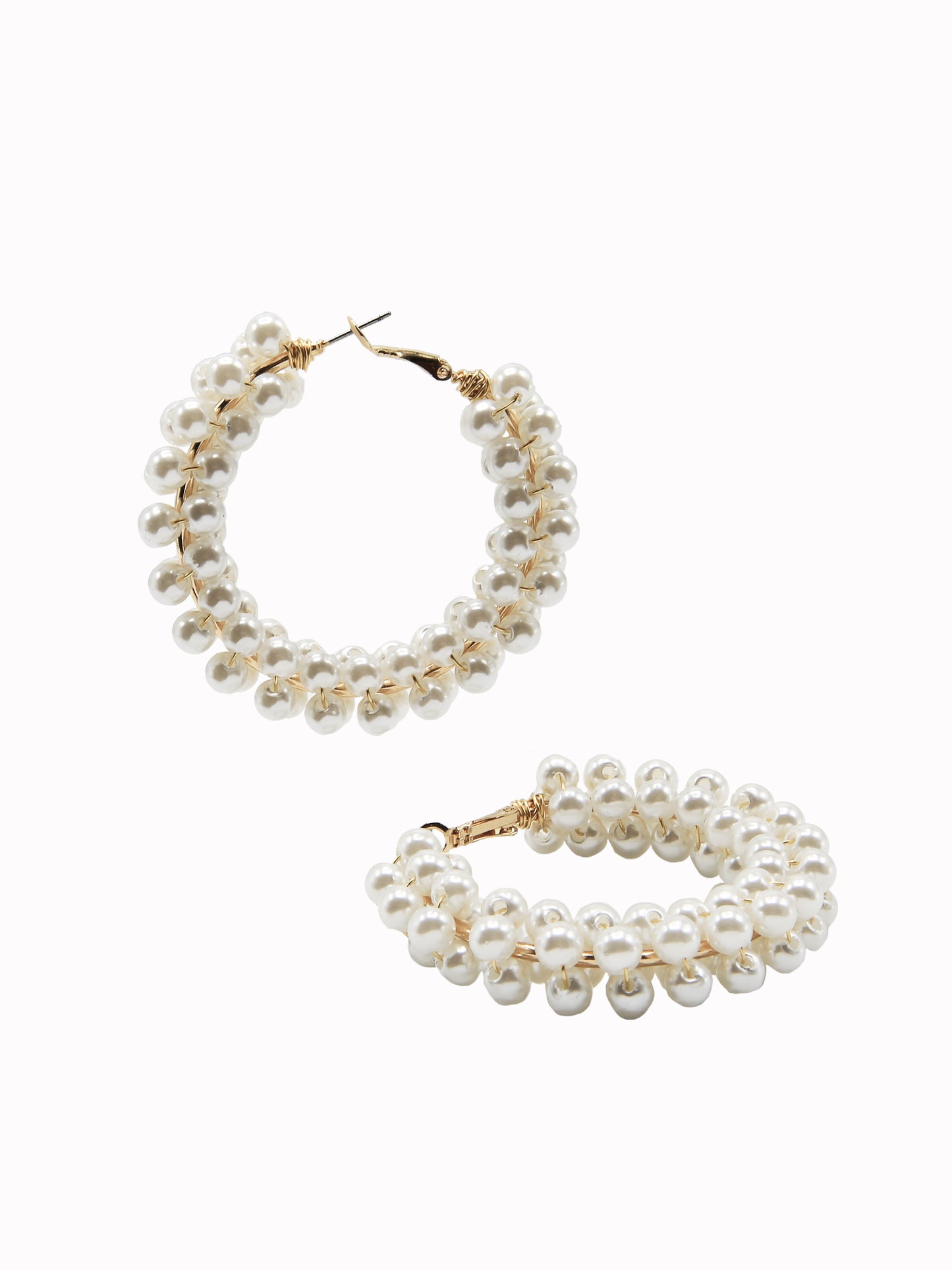 Wire Wrap Pearl Hoop Gold Earrings