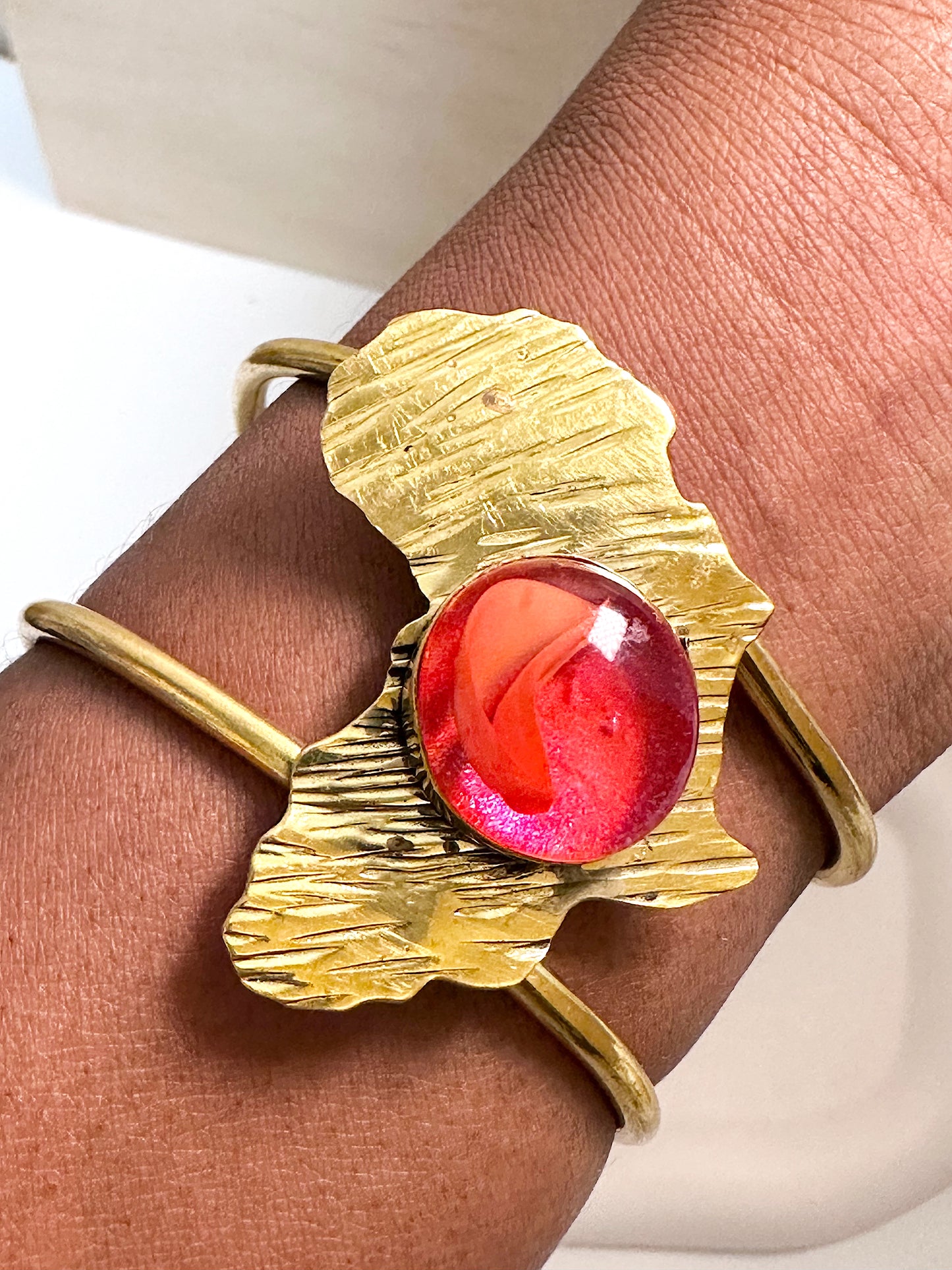 Red Marble African Map Wrist Cuff